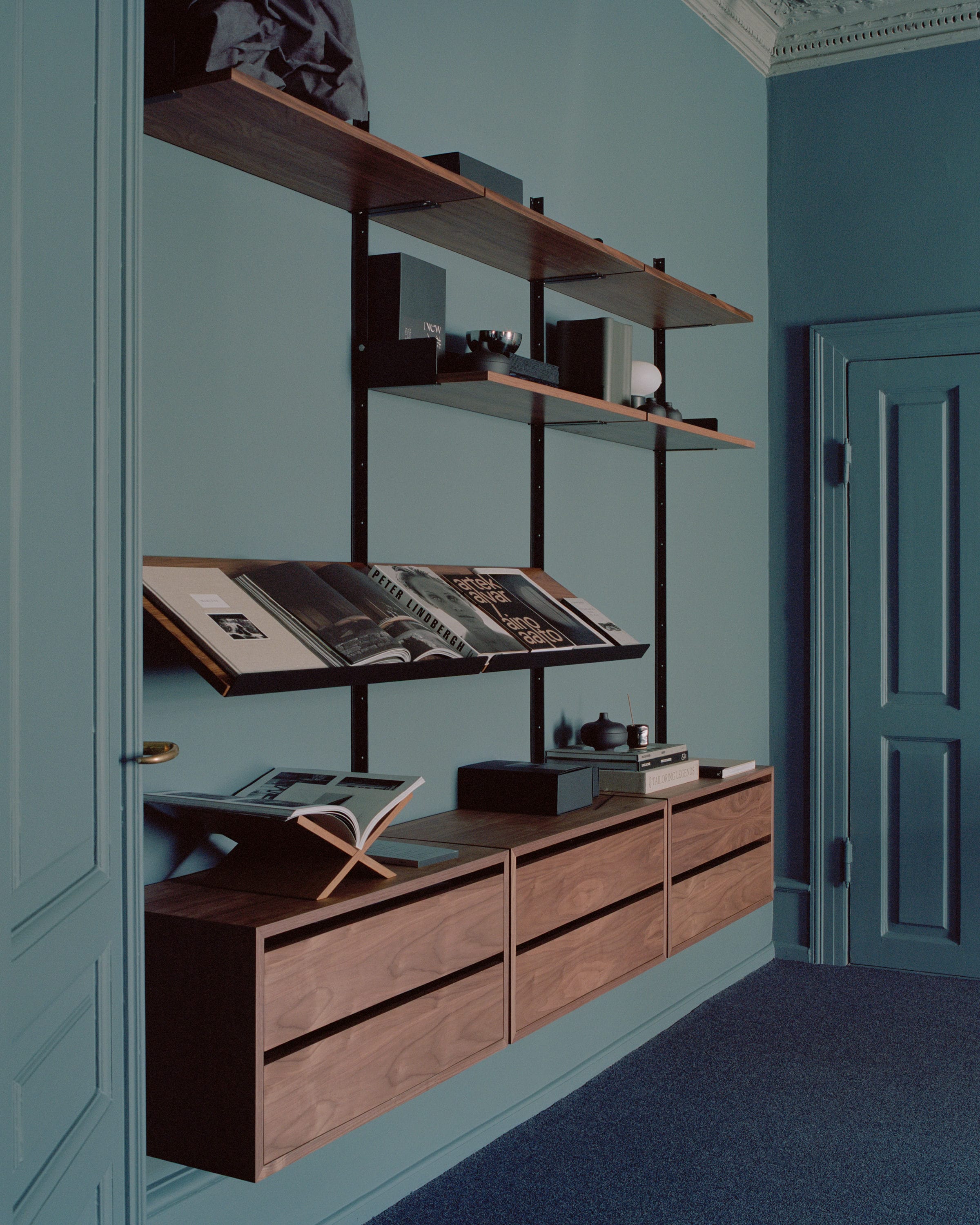 Hanging cabinet with New Works Nut Veneer drawers