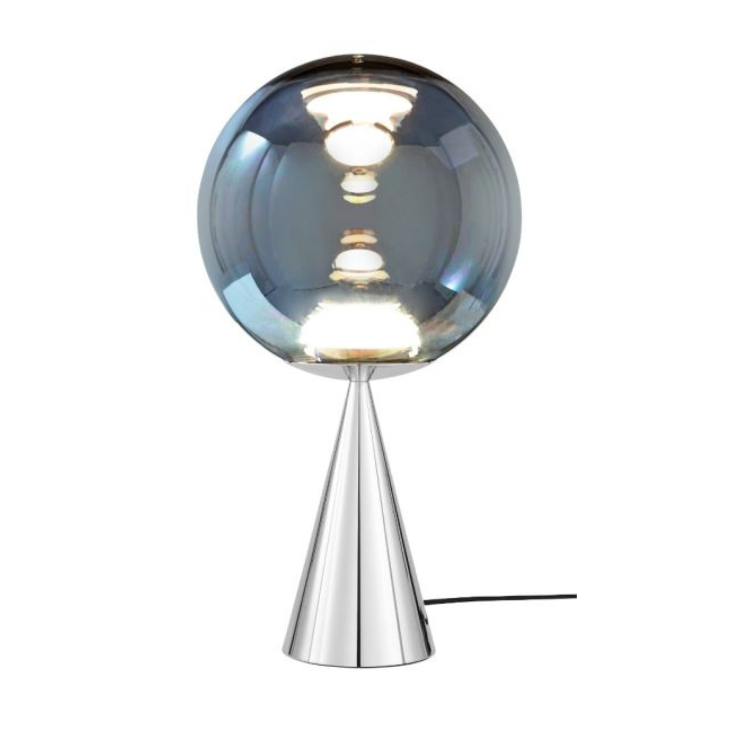 Globe Fat Silver Table Lamp with a silver base