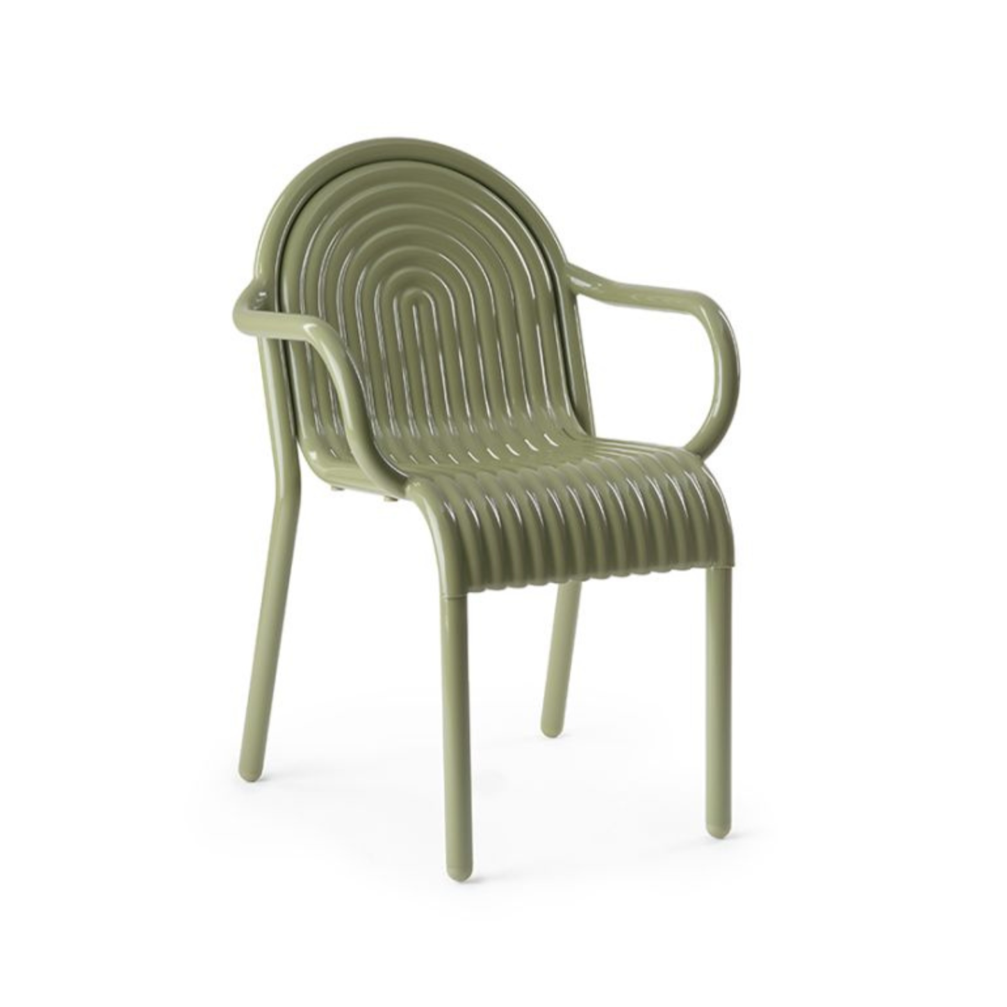 A chair with armrests outer green groove