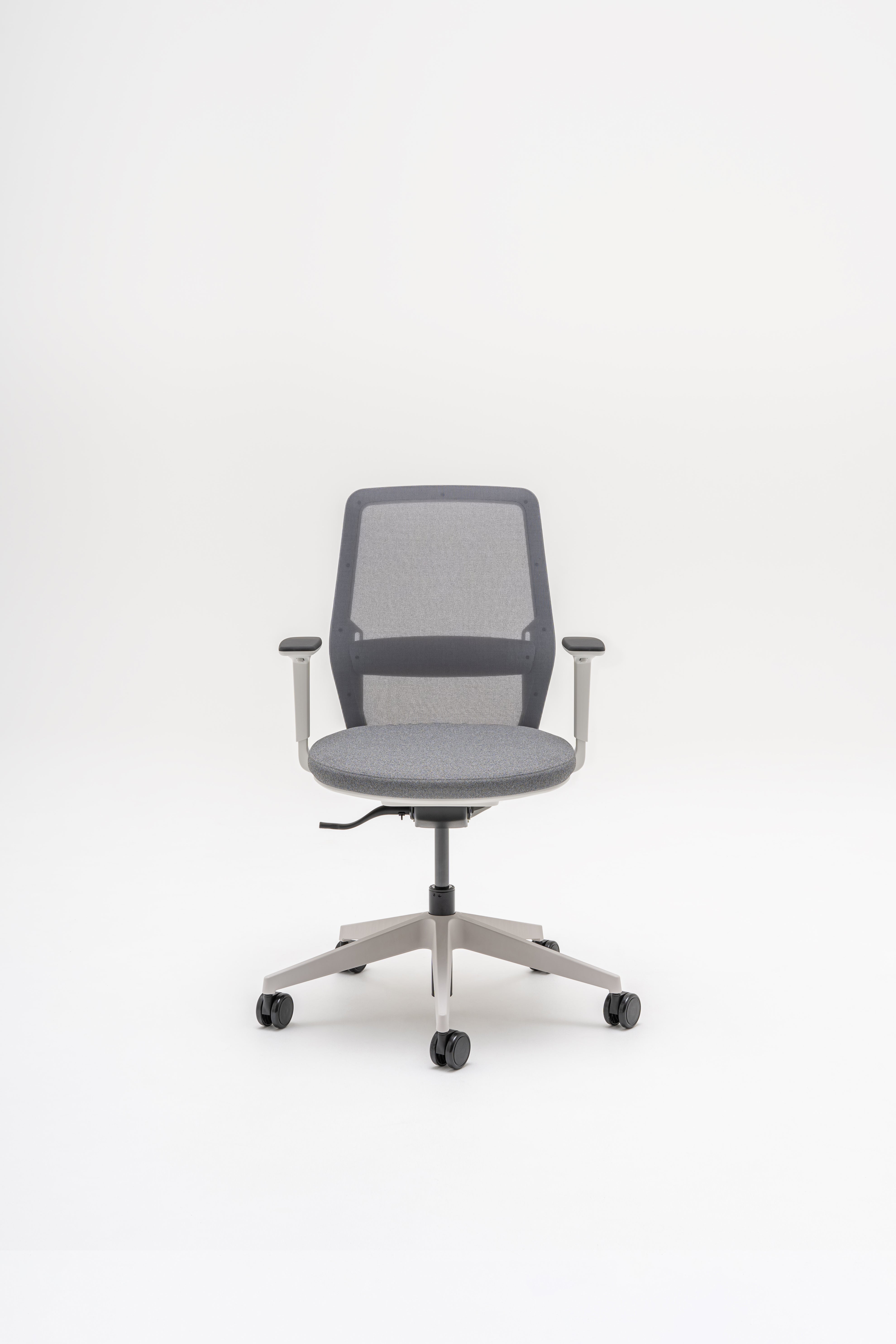 Armchair with an openwork EVO backrest adjustable base with wheels to the soft surface