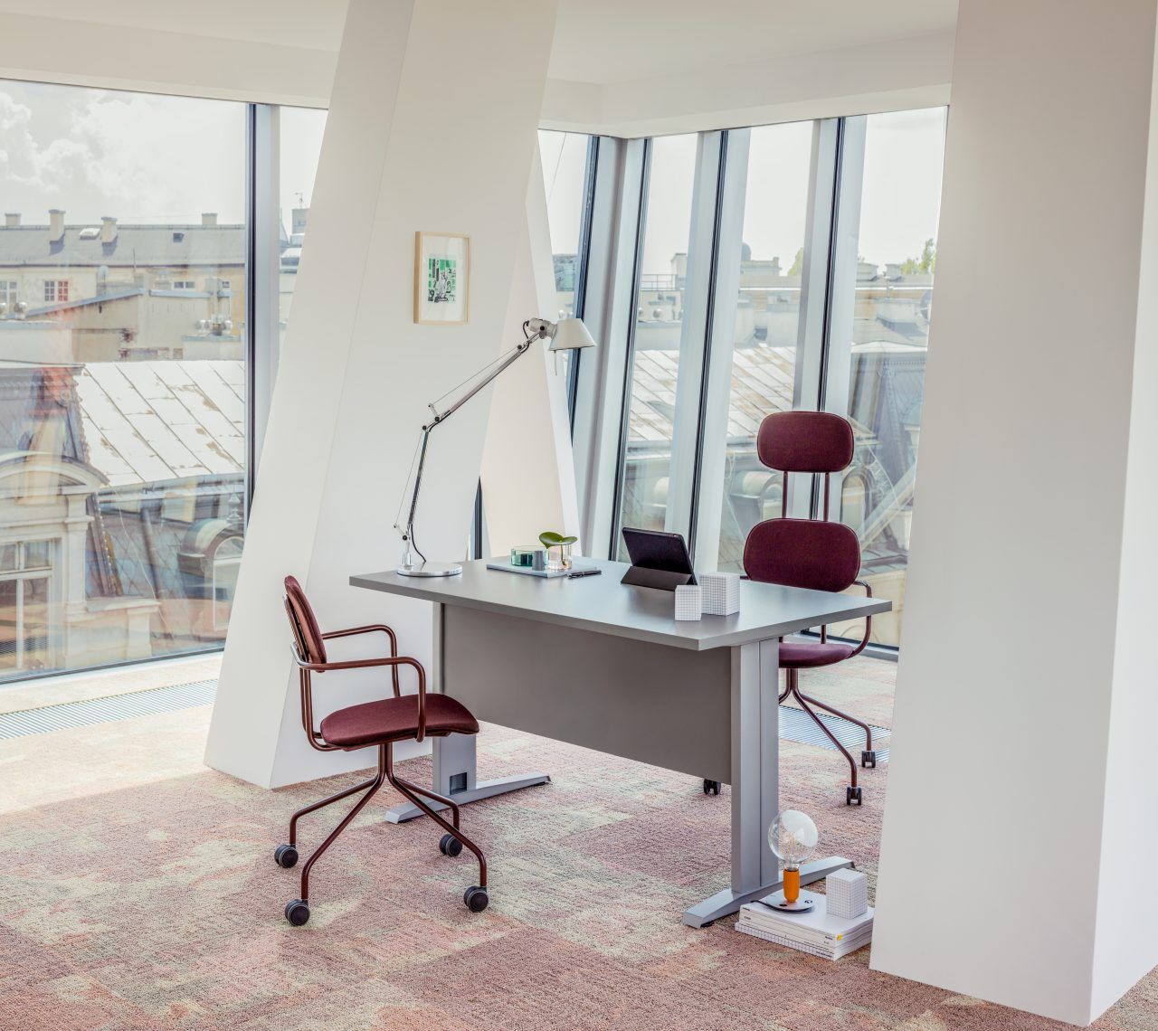 Office chair with a new school headboard upholstered with an adjustable base