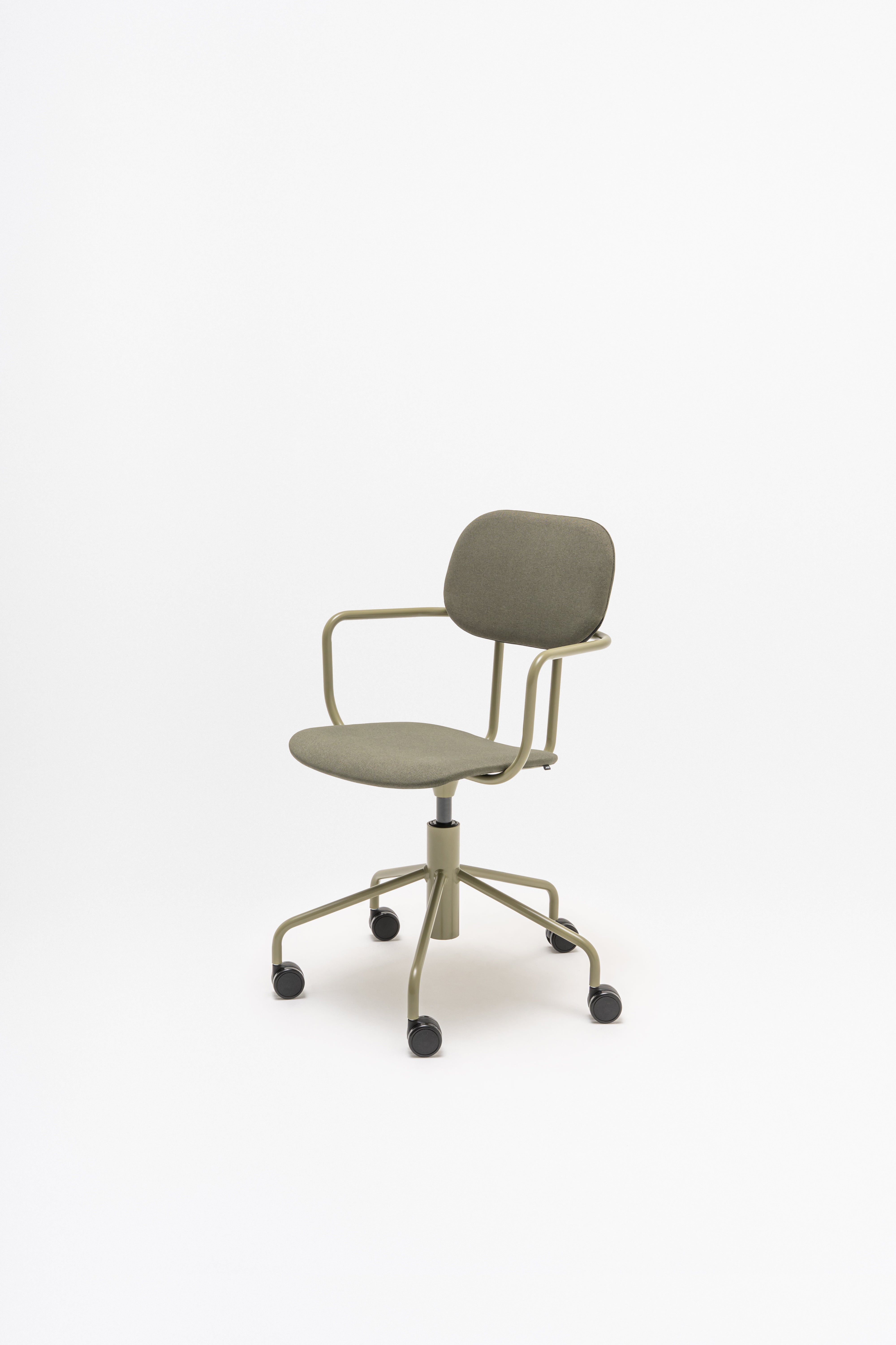 Office chair with adjustable New School base upholstered with wheels to the hard surface