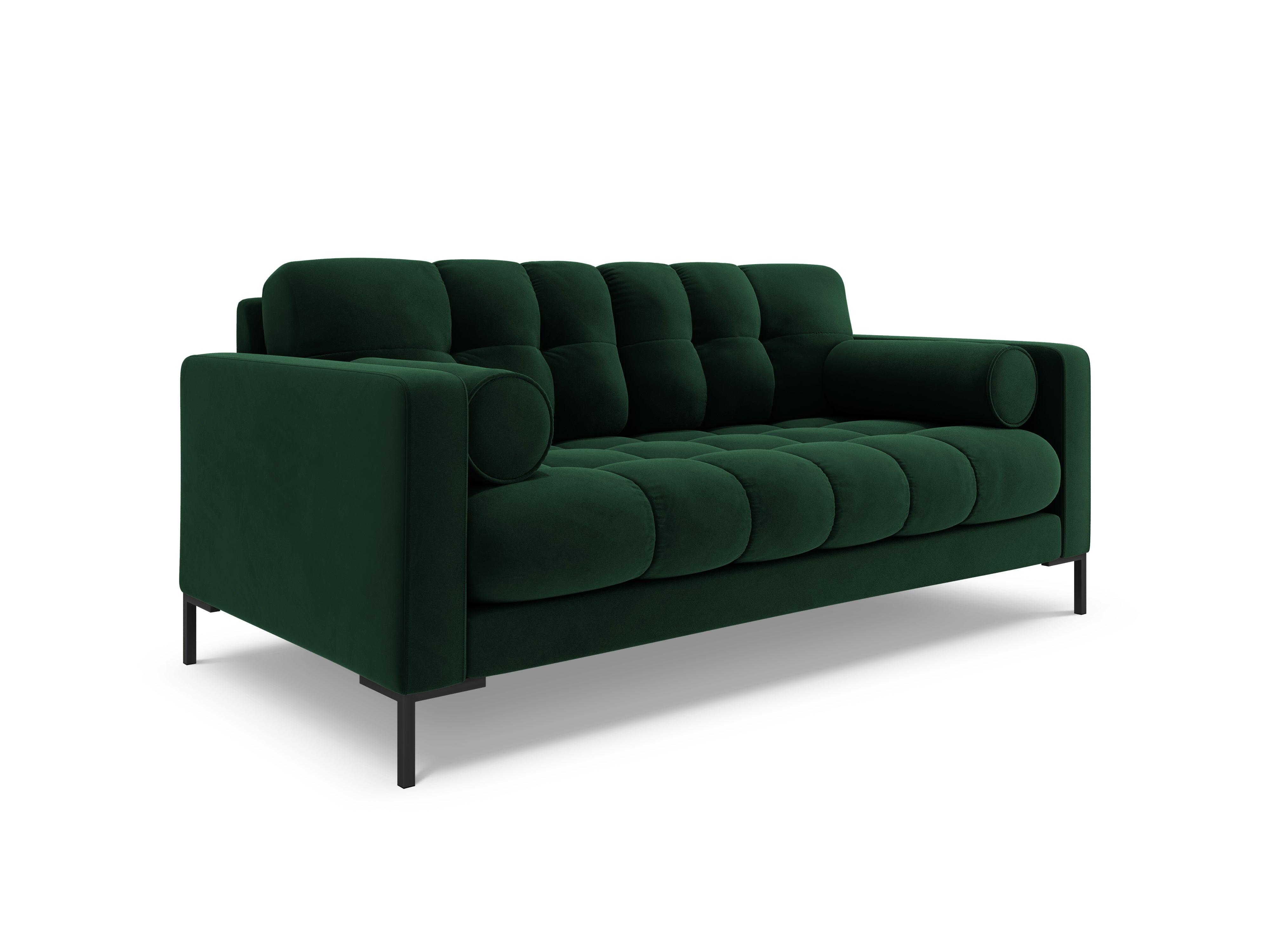 Sofa aksamitna 2-osobowa BALI butelkowa zieleń z czarną podstawą Cosmopolitan Design    Eye on Design