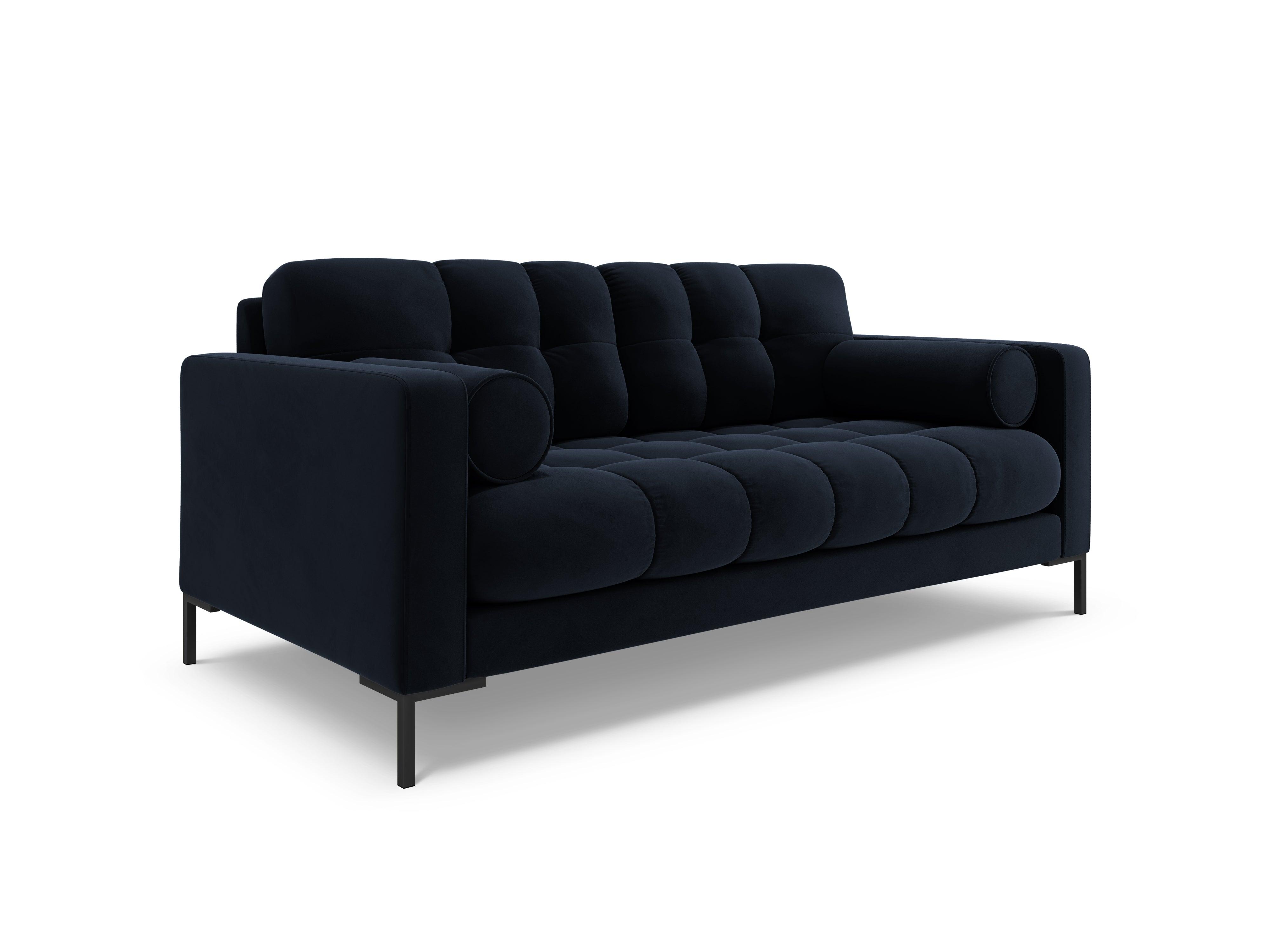 Sofa aksamitna 2-osobowa BALI ciemnoniebieski z czarną podstawą Cosmopolitan Design    Eye on Design