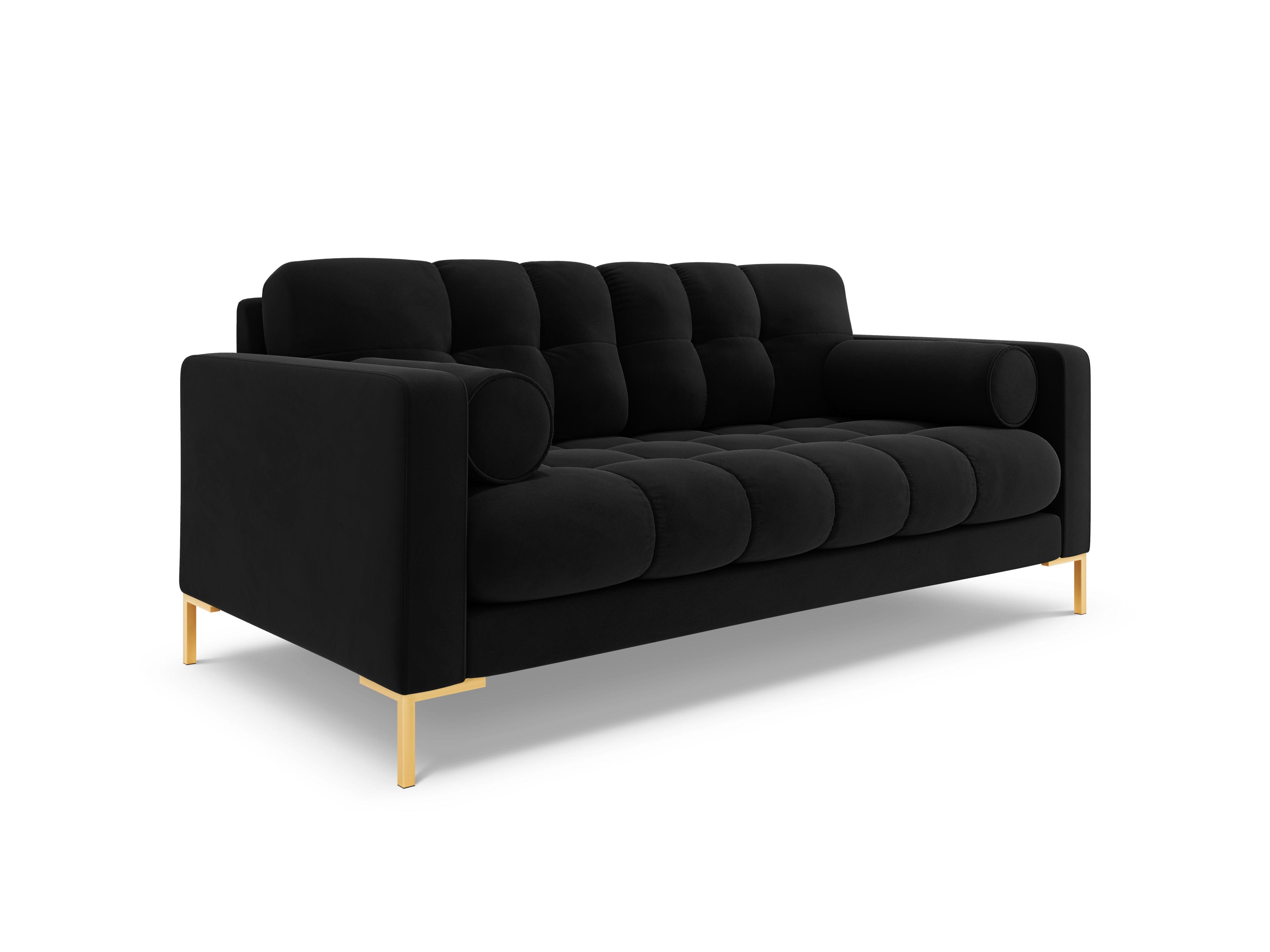 Sofa aksamitna 2-osobowa BALI czarny ze złotą podstawą Cosmopolitan Design    Eye on Design