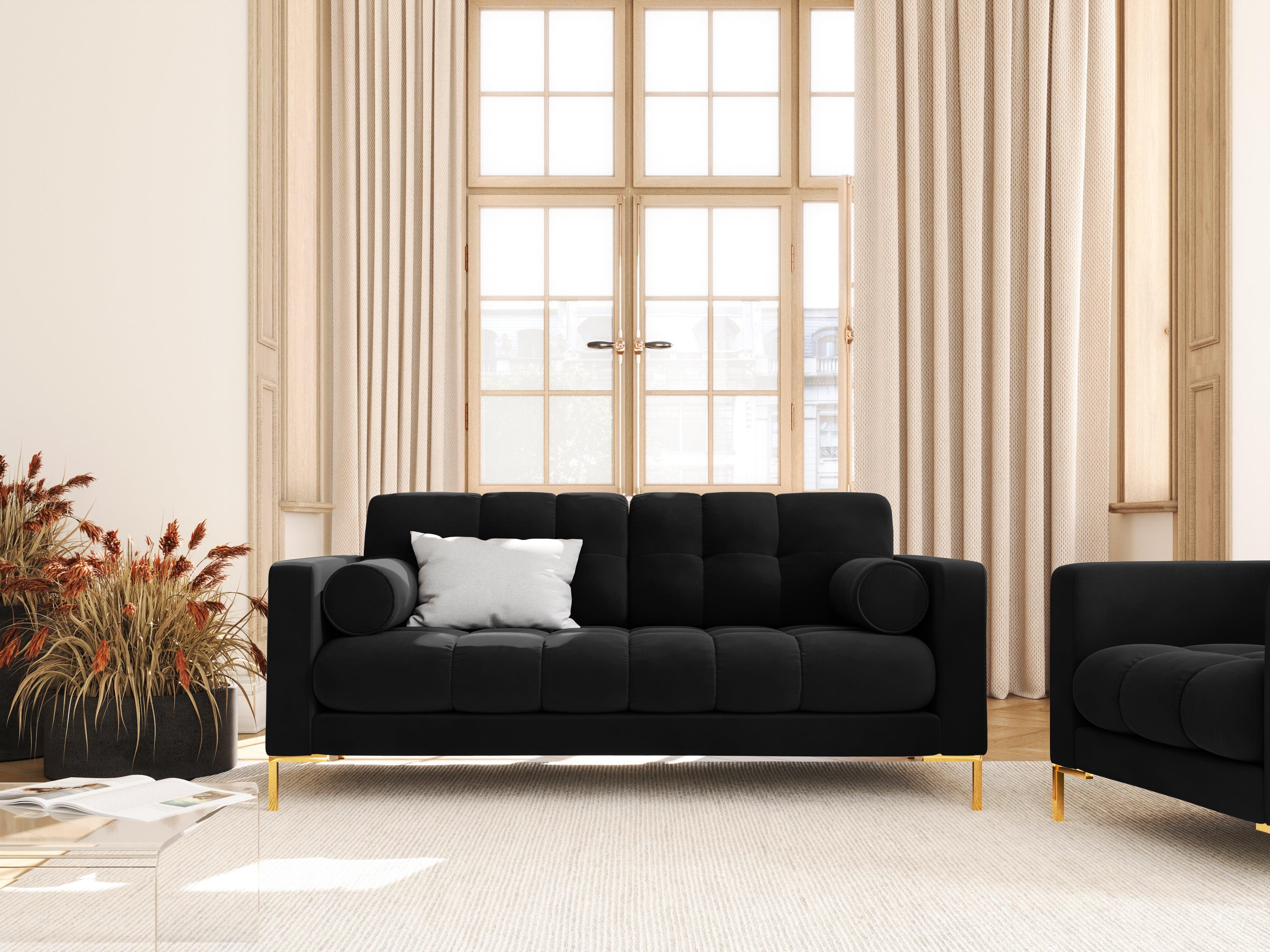 Sofa aksamitna 2-osobowa BALI czarny ze złotą podstawą Cosmopolitan Design    Eye on Design