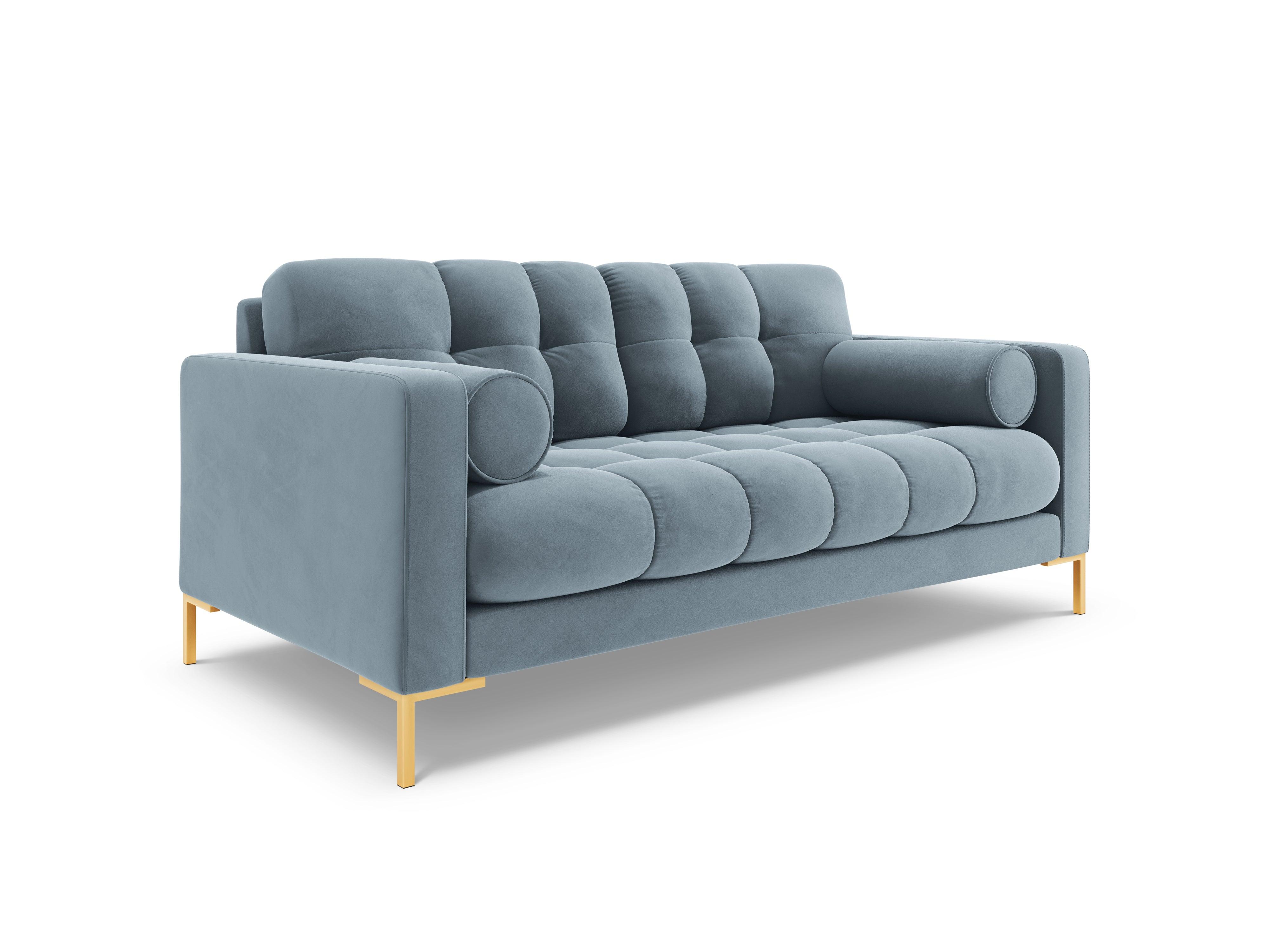 Sofa aksamitna 2-osobowa BALI jasnoniebieski ze złotą podstawą Cosmopolitan Design    Eye on Design