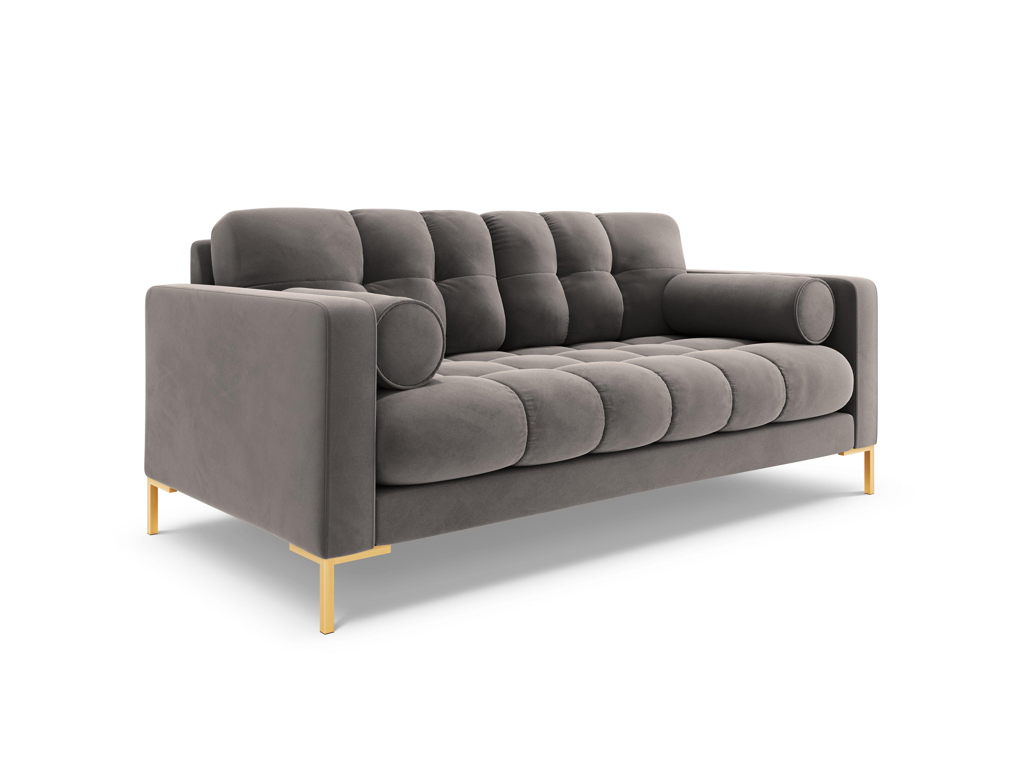 Sofa aksamitna 2-osobowa BALI jasnoszary ze złotą podstawą Cosmopolitan Design    Eye on Design