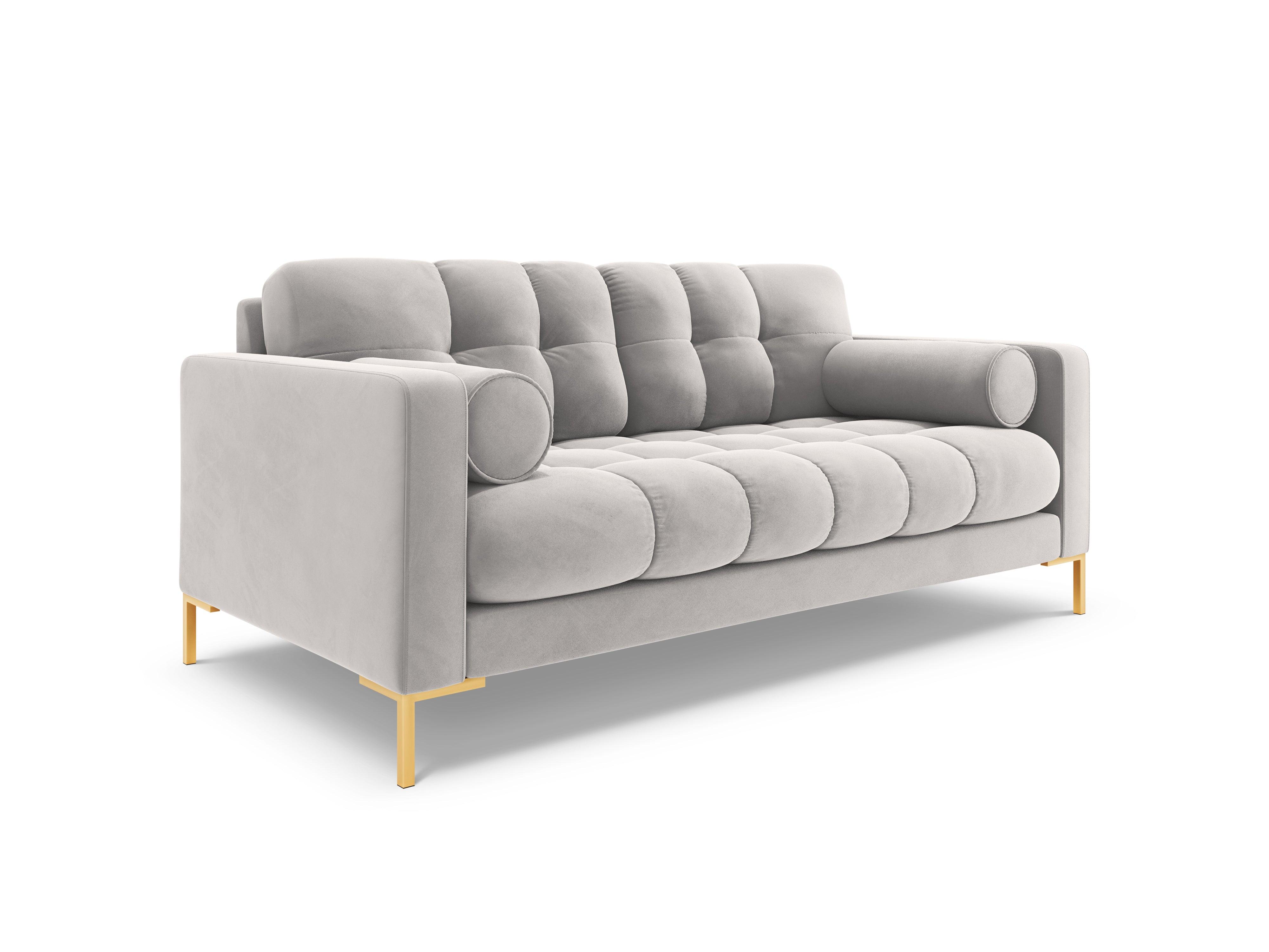 Sofa aksamitna 2-osobowa BALI srebrny ze złotą podstawą Cosmopolitan Design    Eye on Design