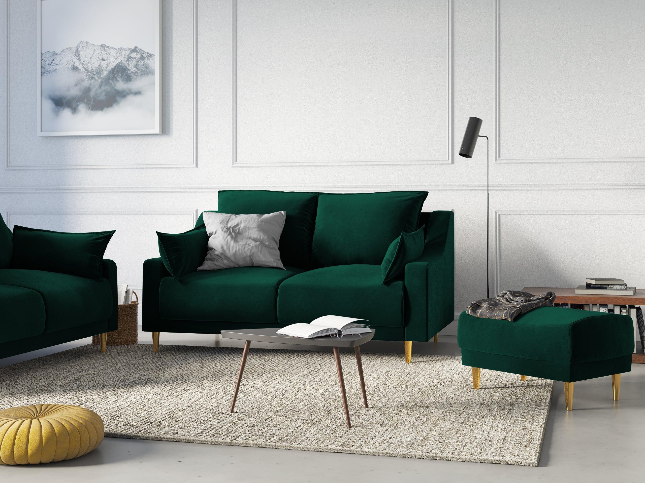 Sofa aksamitna 2-osobowa FREESIA butelkowa zieleń ze złotą podstawą Mazzini Sofas    Eye on Design