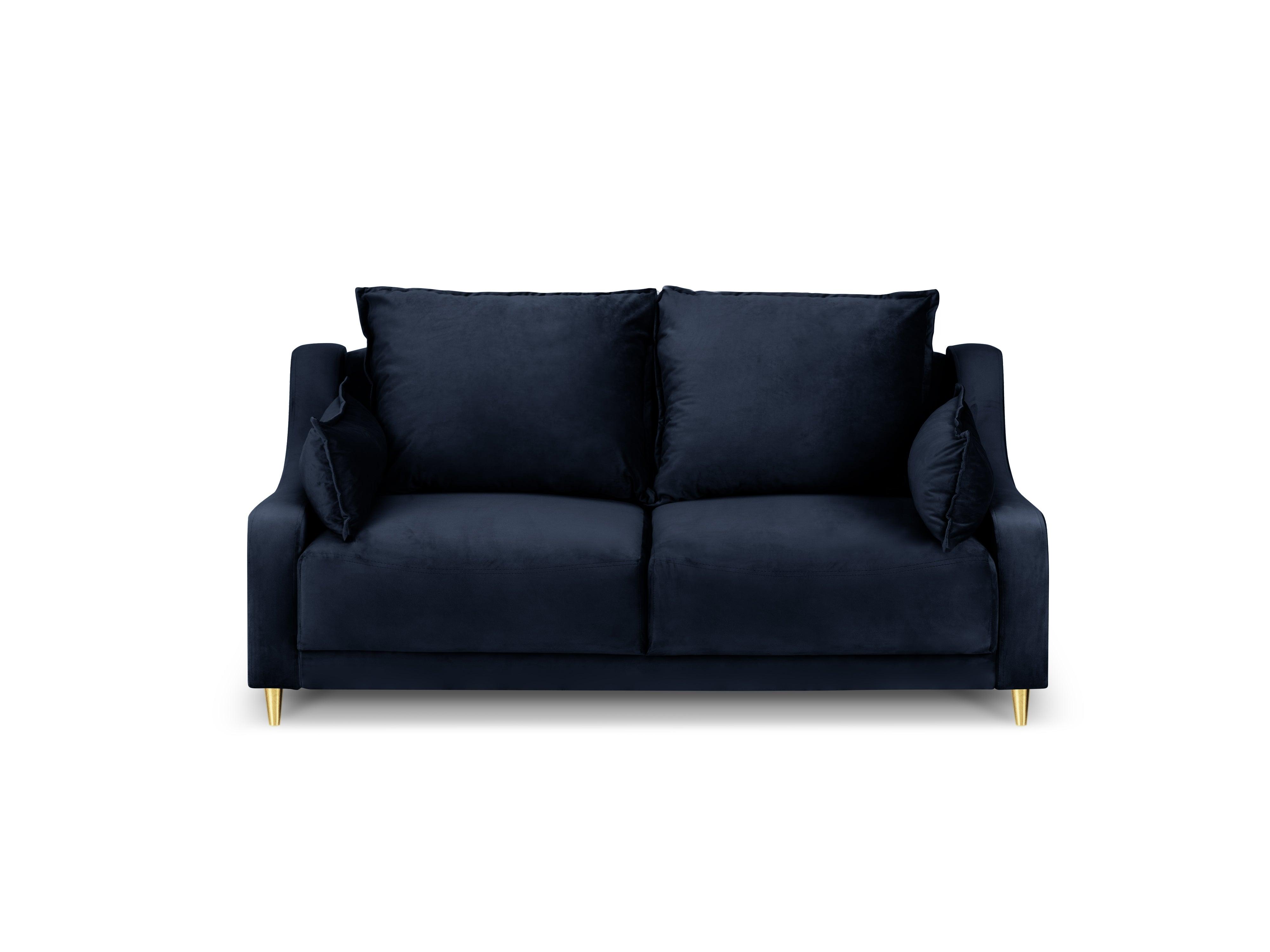 Sofa aksamitna 2-osobowa FREESIA ciemnoniebieski ze złotą podstawą Mazzini Sofas    Eye on Design