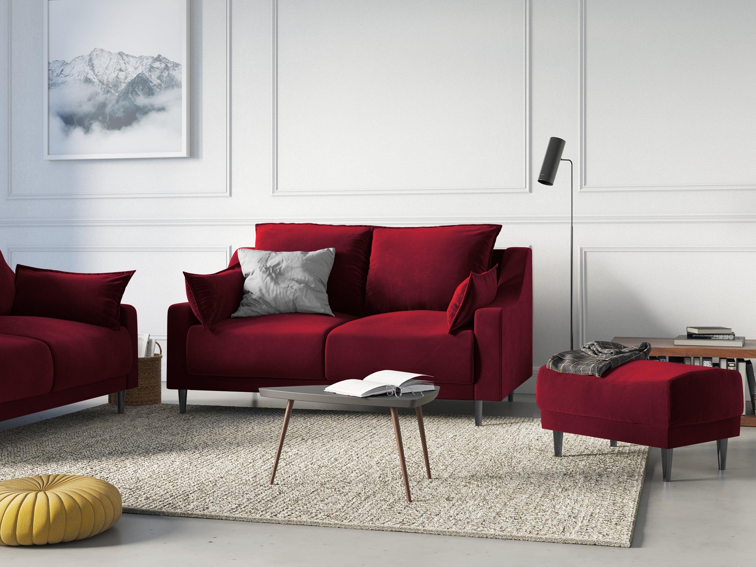 Sofa aksamitna 2-osobowa FREESIA czerwony z czarną podstawą Mazzini Sofas    Eye on Design