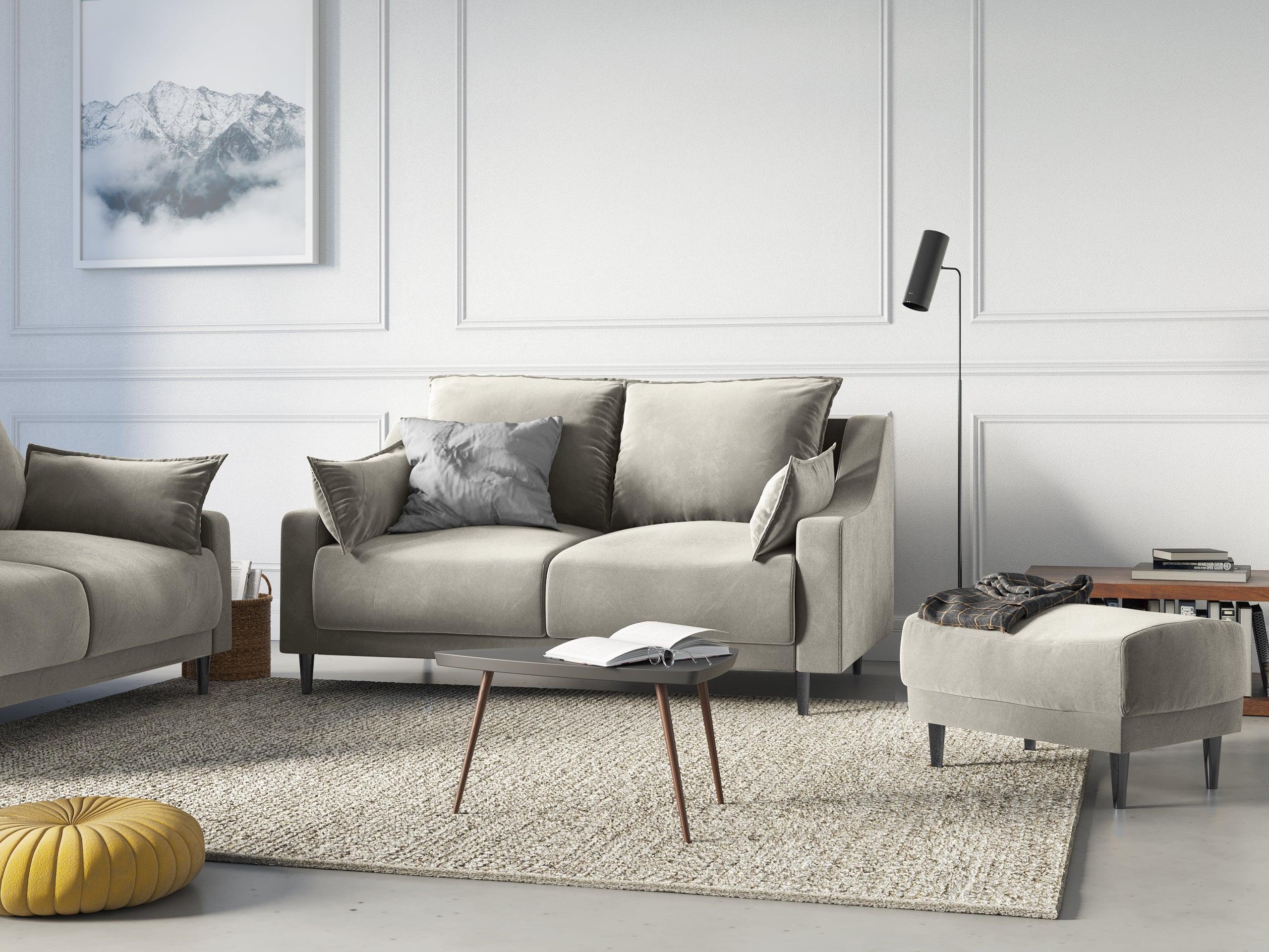 Sofa aksamitna 2-osobowa FREESIA jasnobeżowy z czarną podstawą Mazzini Sofas    Eye on Design