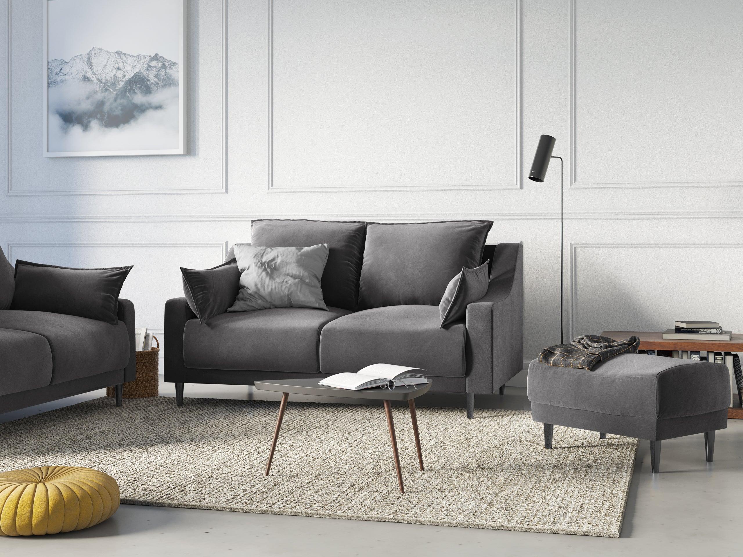Sofa aksamitna 2-osobowa FREESIA jasnoszary z czarną podstawą Mazzini Sofas    Eye on Design