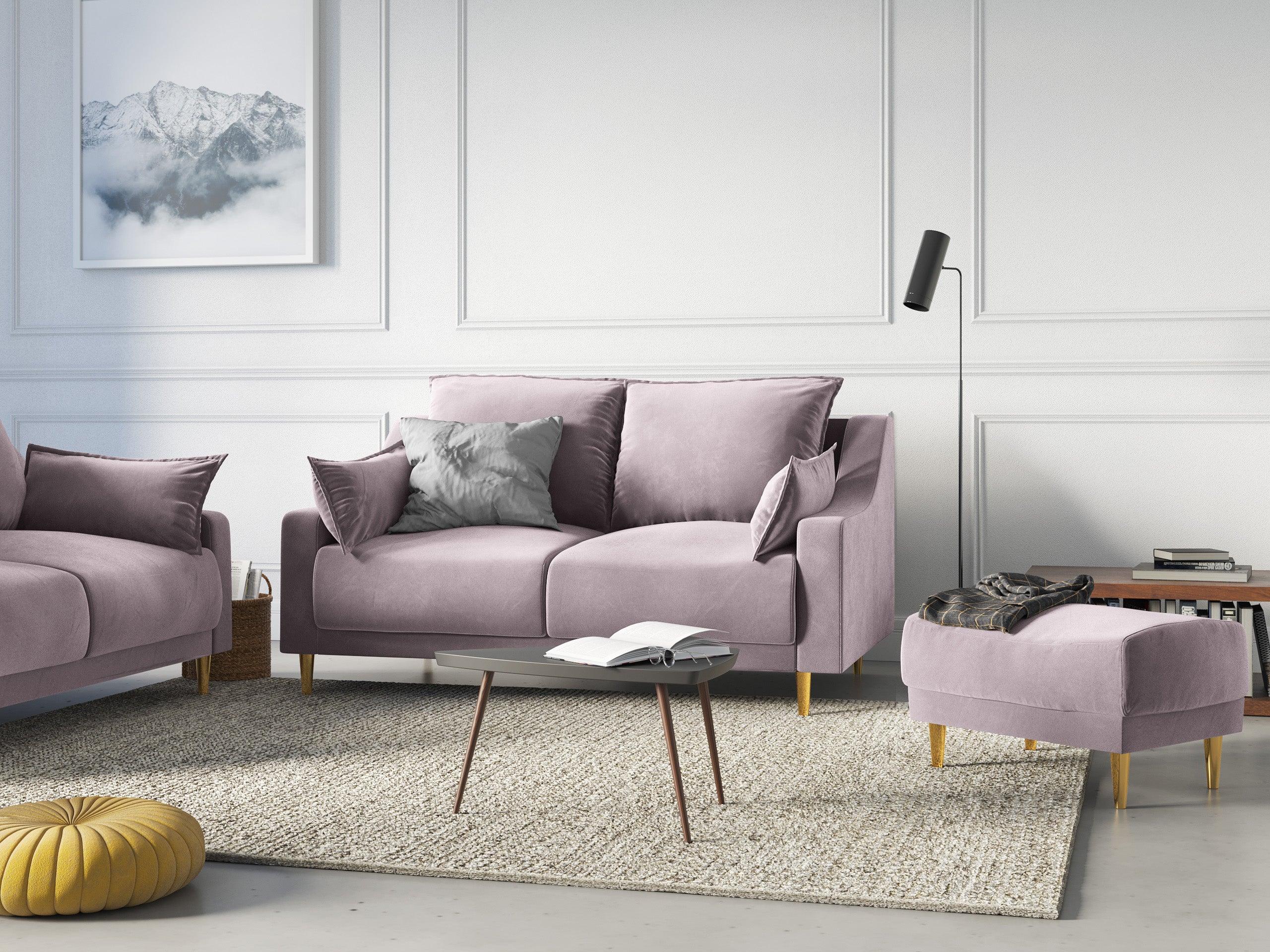 Sofa aksamitna 2-osobowa FREESIA lawendowy ze złotą podstawą Mazzini Sofas    Eye on Design