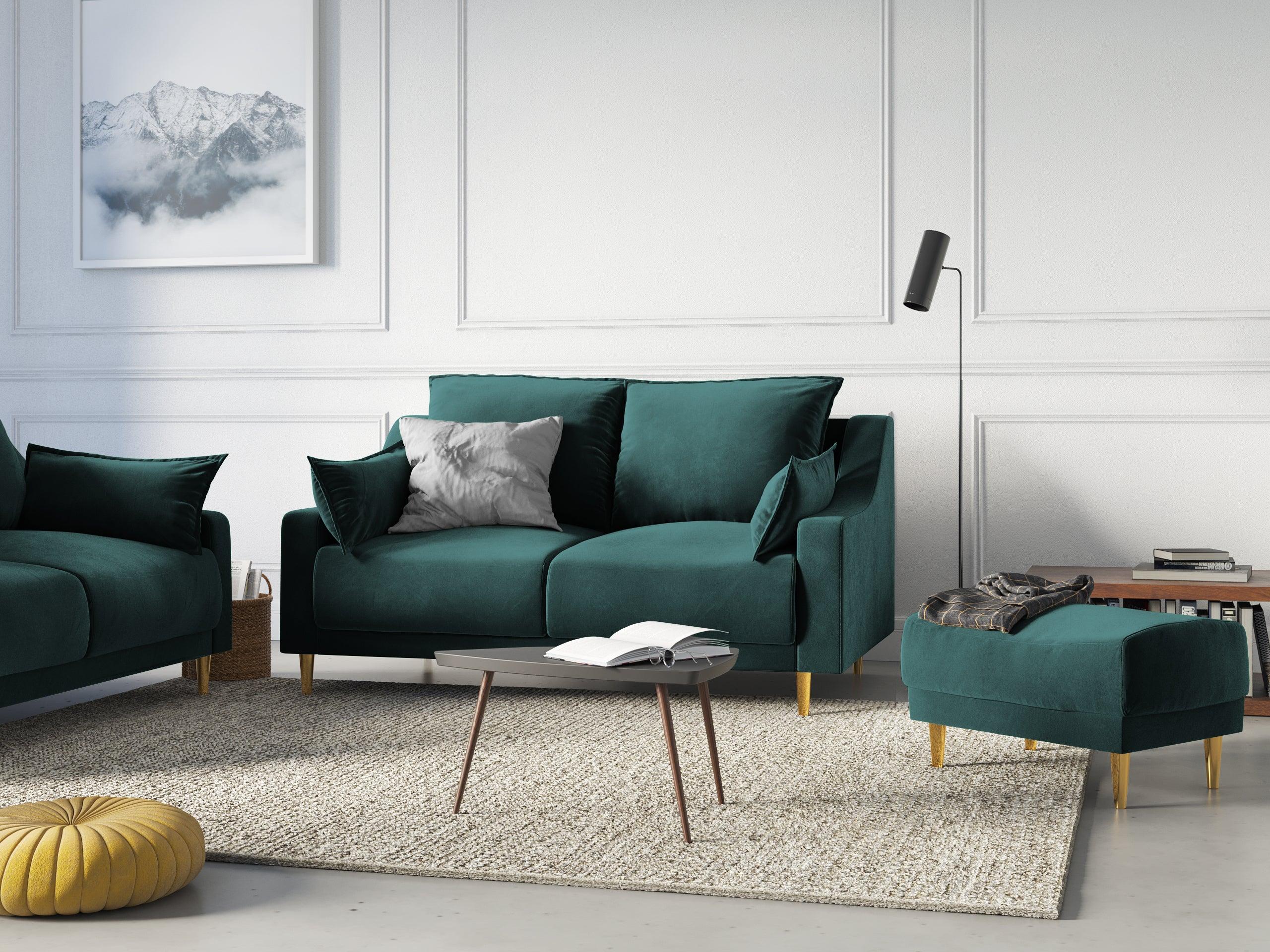Sofa aksamitna 2-osobowa FREESIA petrol ze złotą podstawą Mazzini Sofas    Eye on Design