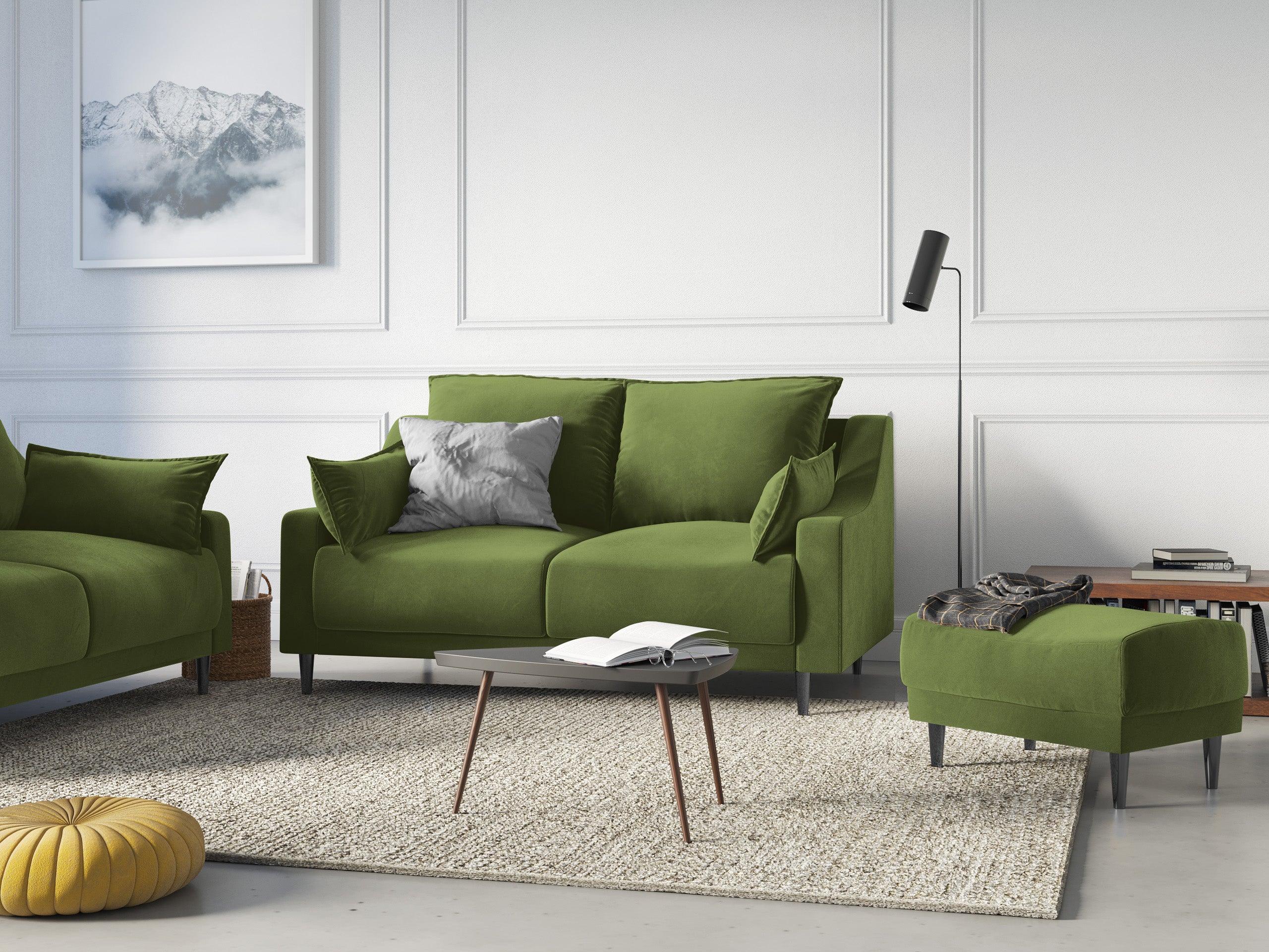 Sofa aksamitna 2-osobowa FREESIA zielony z czarną podstawą Mazzini Sofas    Eye on Design