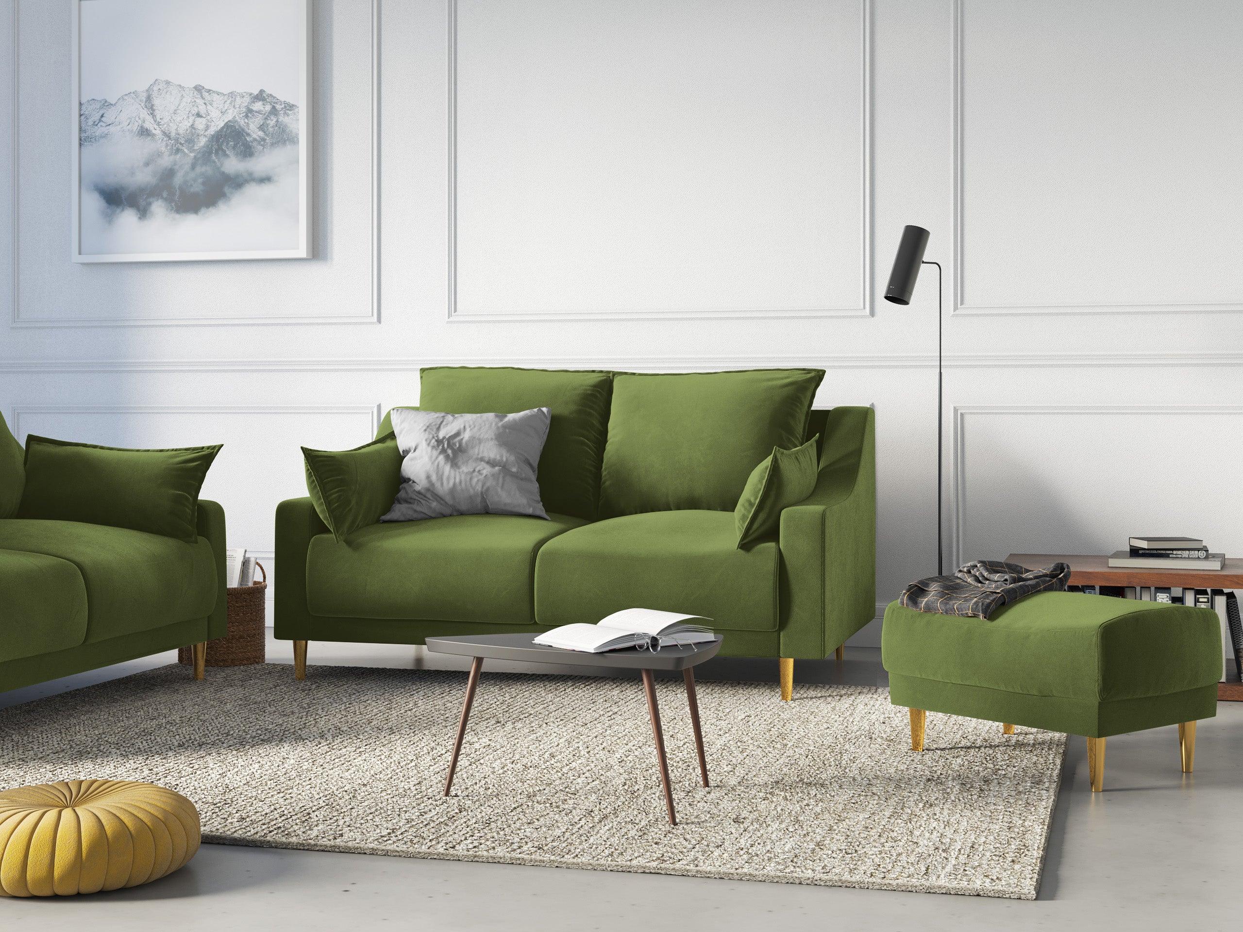 Sofa aksamitna 2-osobowa FREESIA zielony ze złotą podstawą Mazzini Sofas    Eye on Design