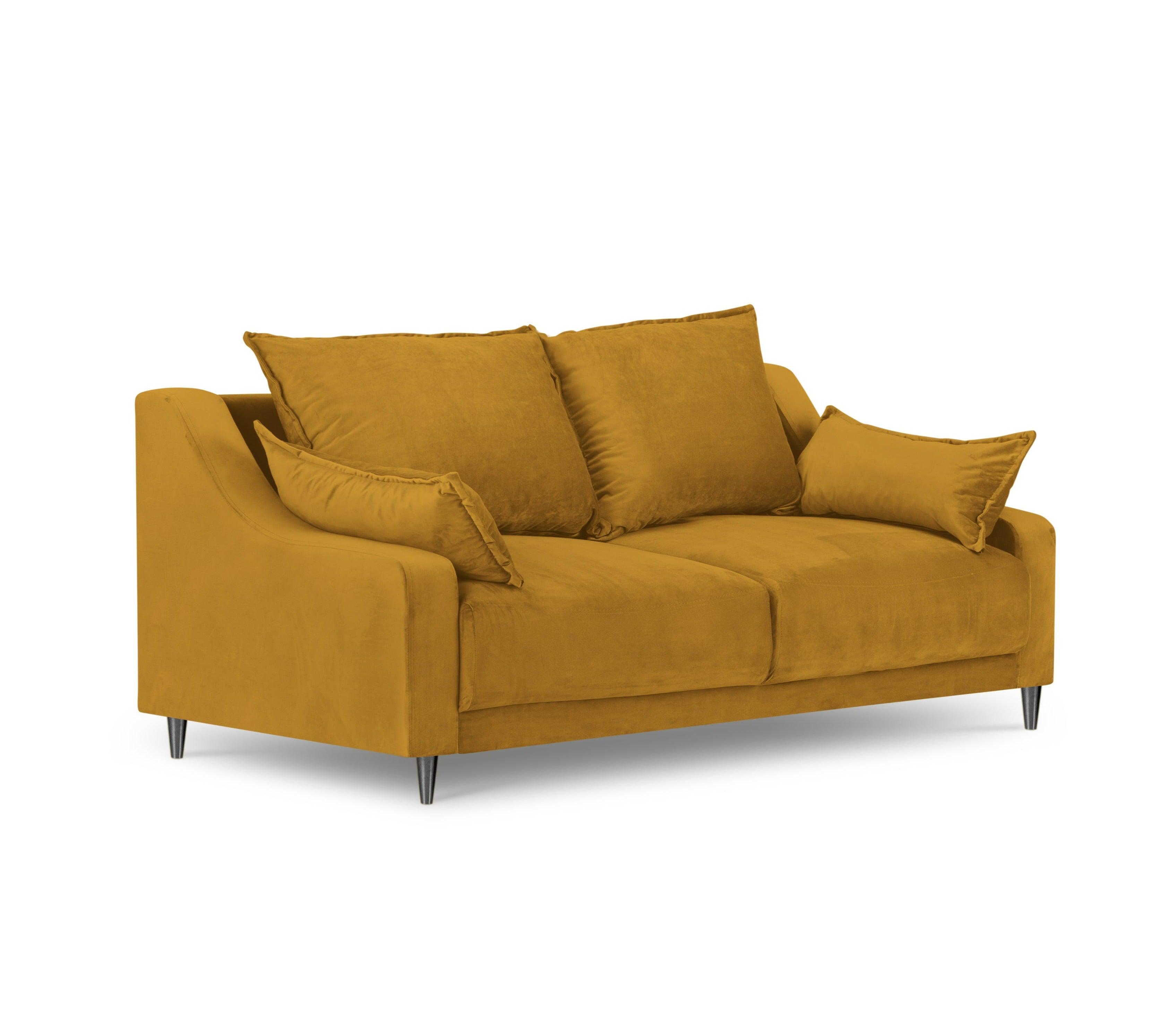 Sofa aksamitna 2-osobowa FREESIA żółty z czarną podstawą Mazzini Sofas    Eye on Design