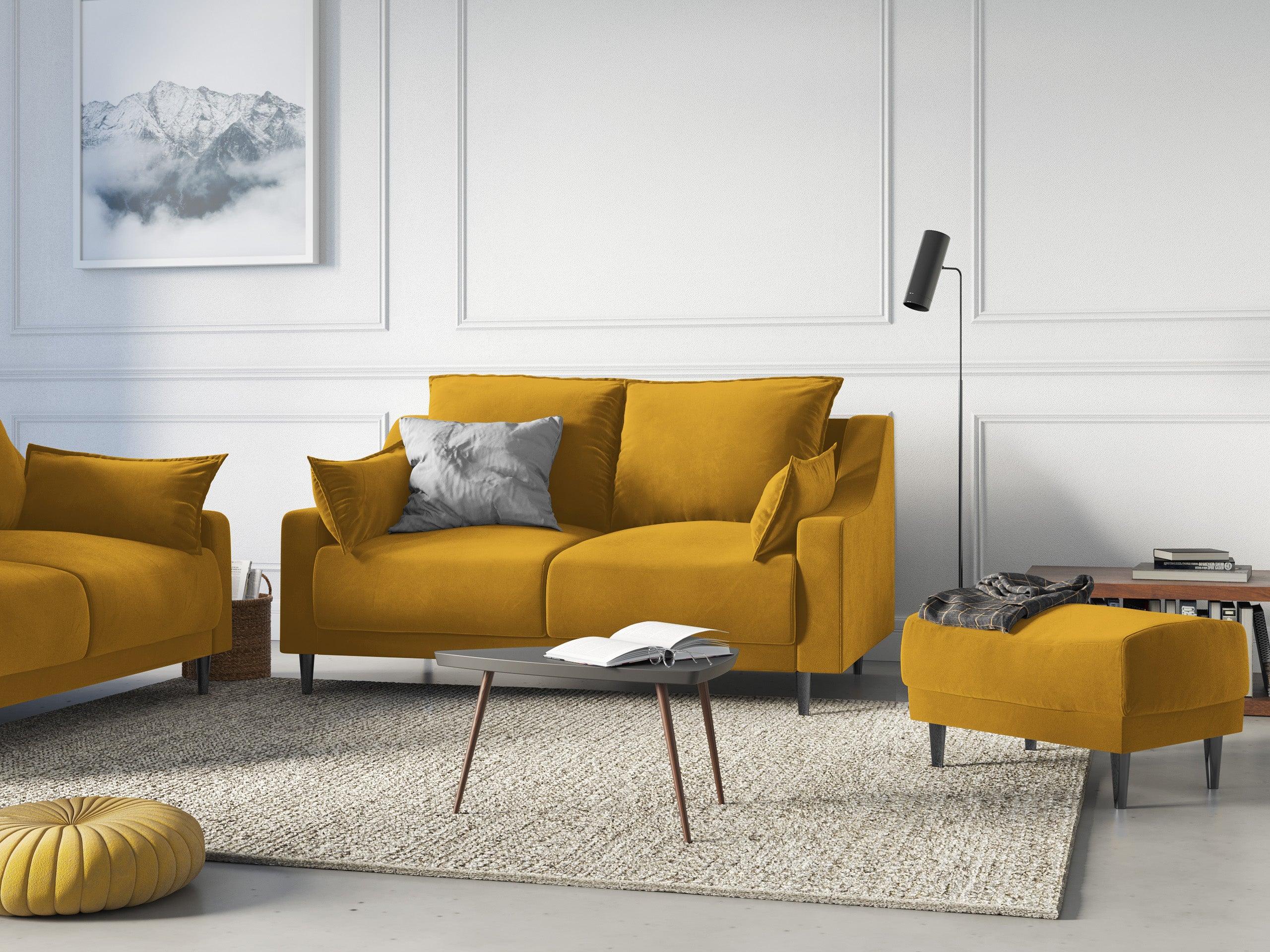 Sofa aksamitna 2-osobowa FREESIA żółty z czarną podstawą Mazzini Sofas    Eye on Design