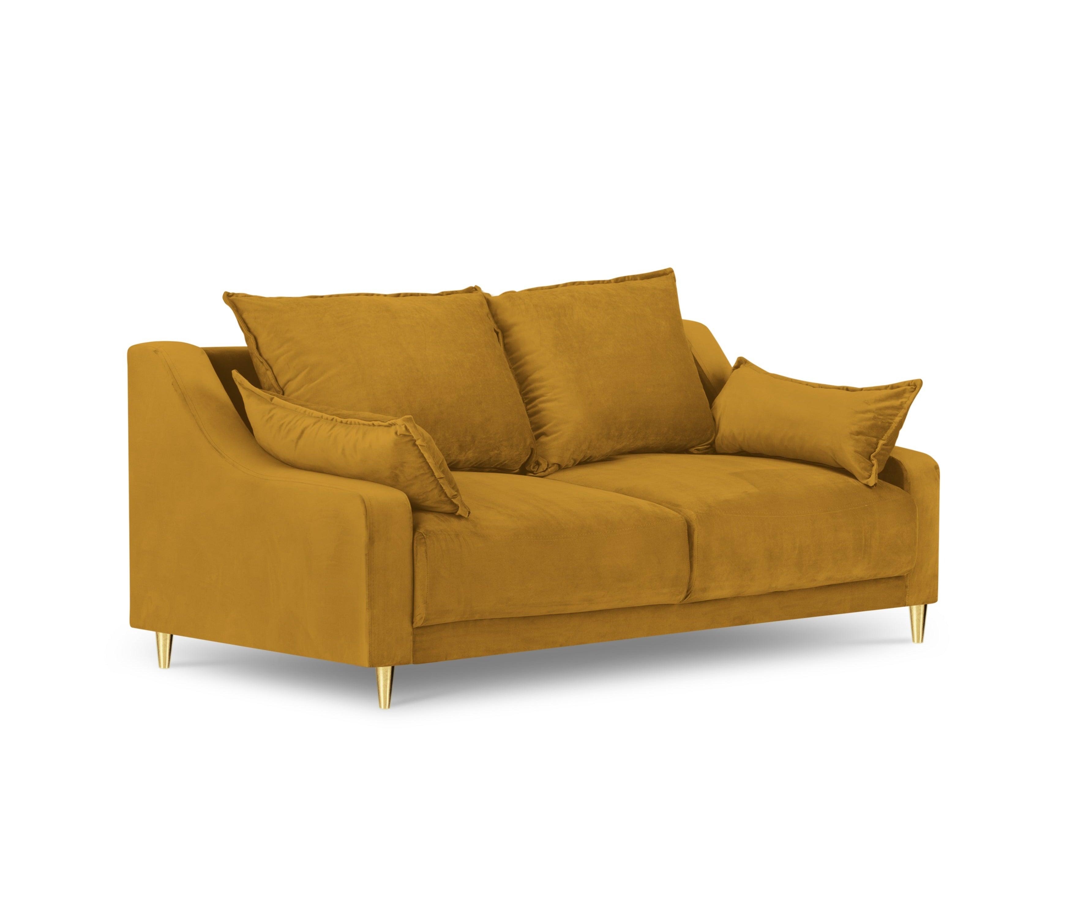 Sofa aksamitna 2-osobowa FREESIA żółty ze złotą podstawą Mazzini Sofas    Eye on Design
