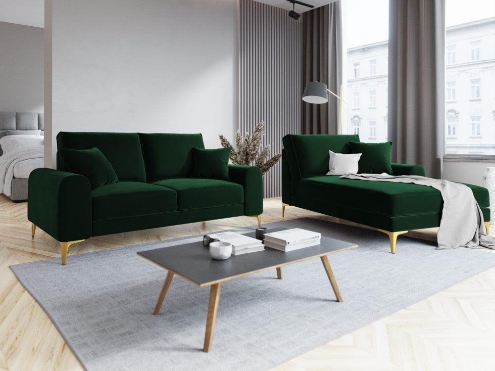 Sofa aksamitna 2-osobowa MADARA butelkowa zieleń ze złotą podstawą Mazzini Sofas    Eye on Design