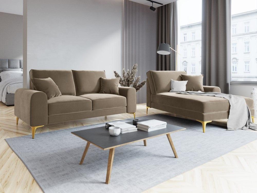 Sofa aksamitna 2-osobowa MADARA cappuccino ze złotą podstawą Mazzini Sofas    Eye on Design