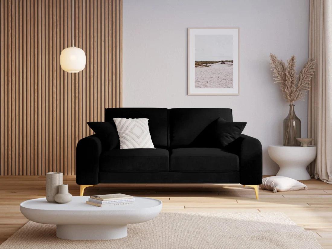 Sofa aksamitna 2-osobowa MADARA czarny ze złotą podstawą Mazzini Sofas    Eye on Design