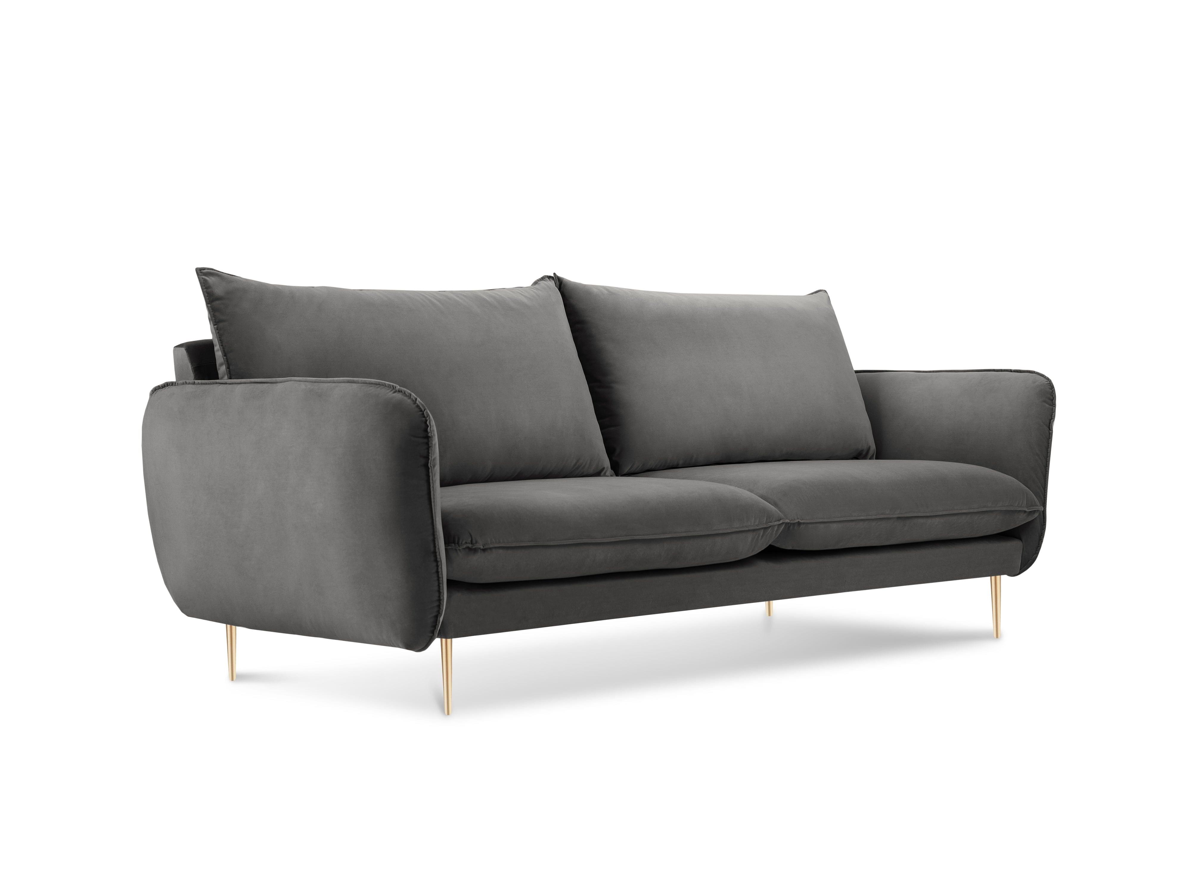 Sofa aksamitna 2-osobowa VIENNA ciemnoszary ze złotą podstawą Cosmopolitan Design    Eye on Design