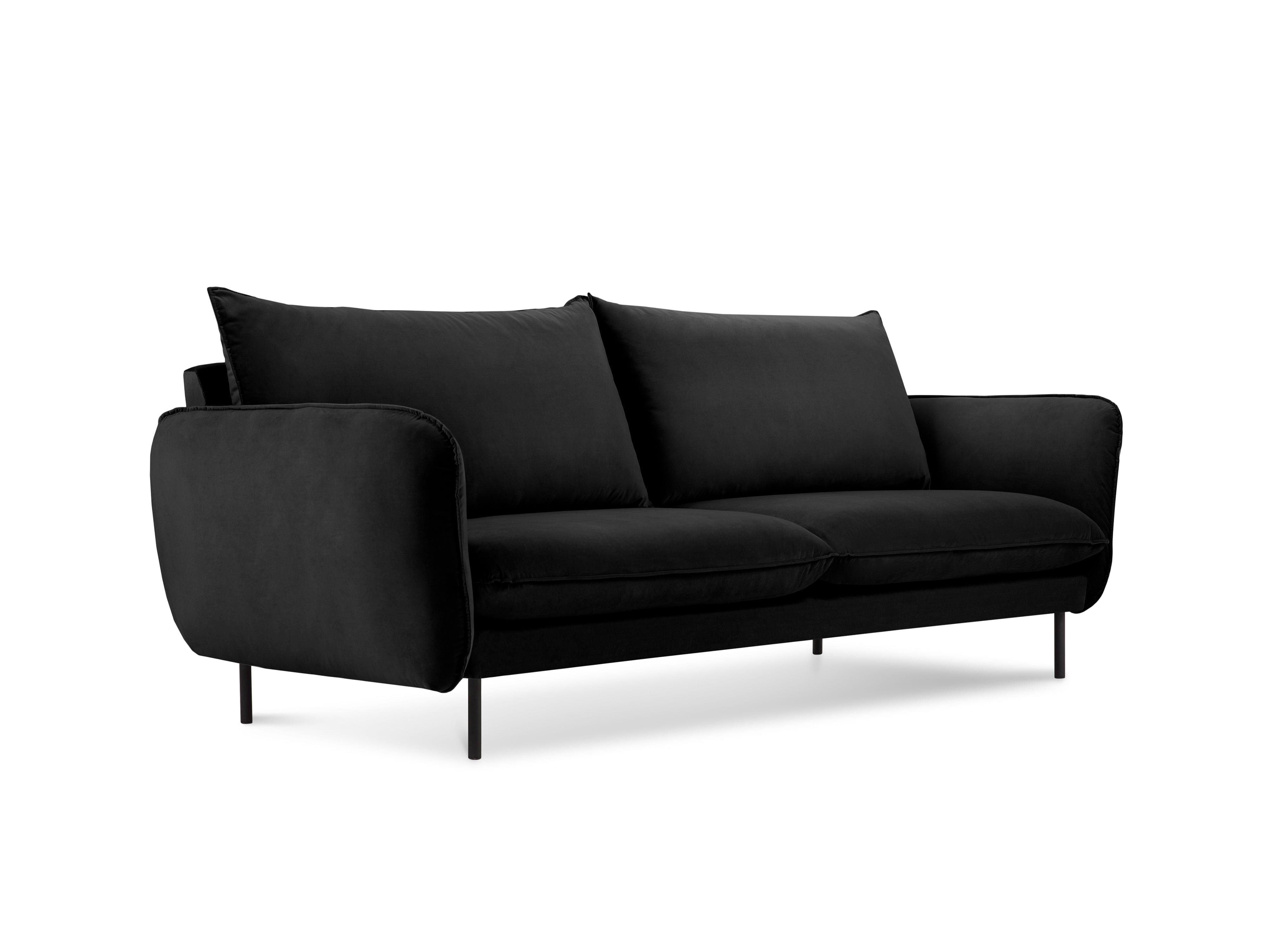 Sofa aksamitna 2-osobowa VIENNA czarny z czarną podstawą Cosmopolitan Design    Eye on Design