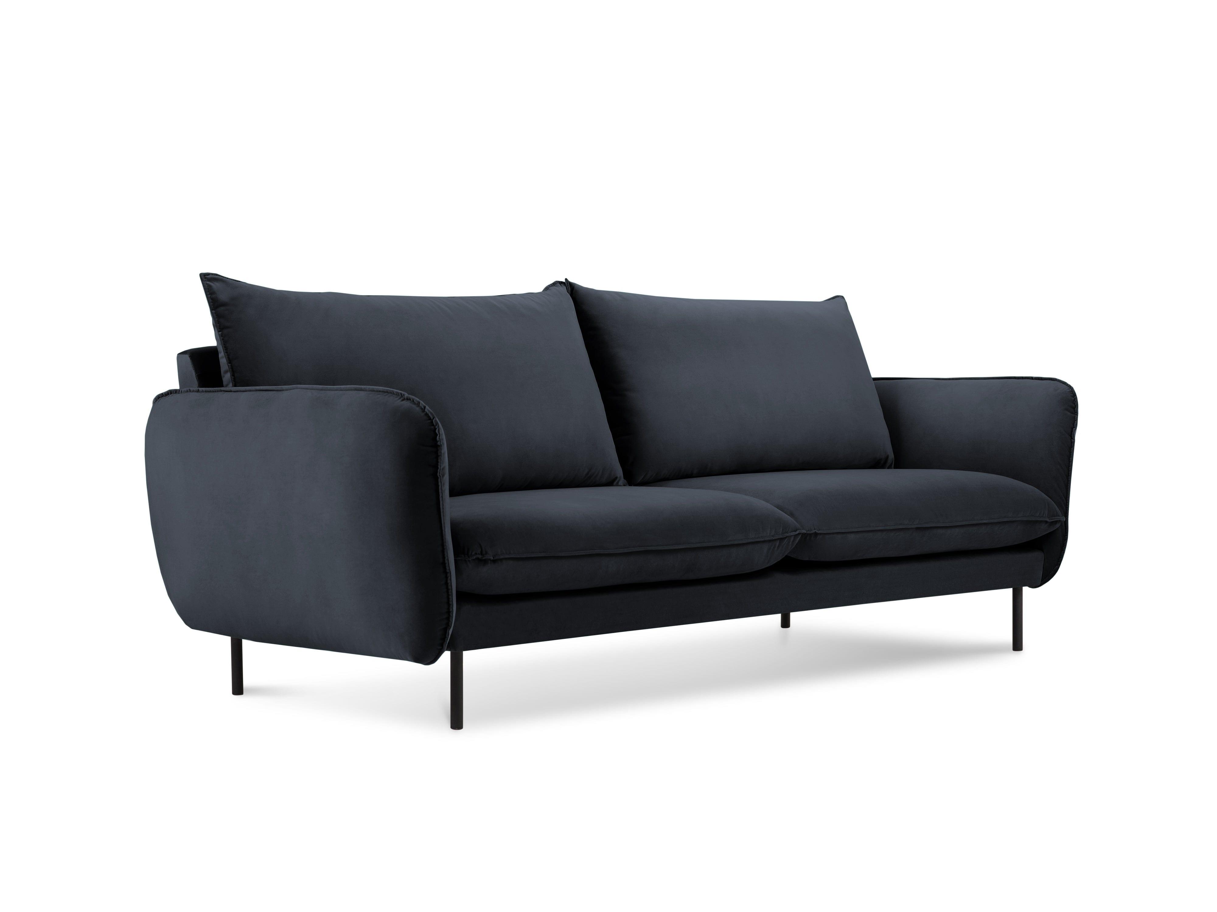 Sofa aksamitna 2-osobowa VIENNA granatowy z czarną podstawą Cosmopolitan Design    Eye on Design