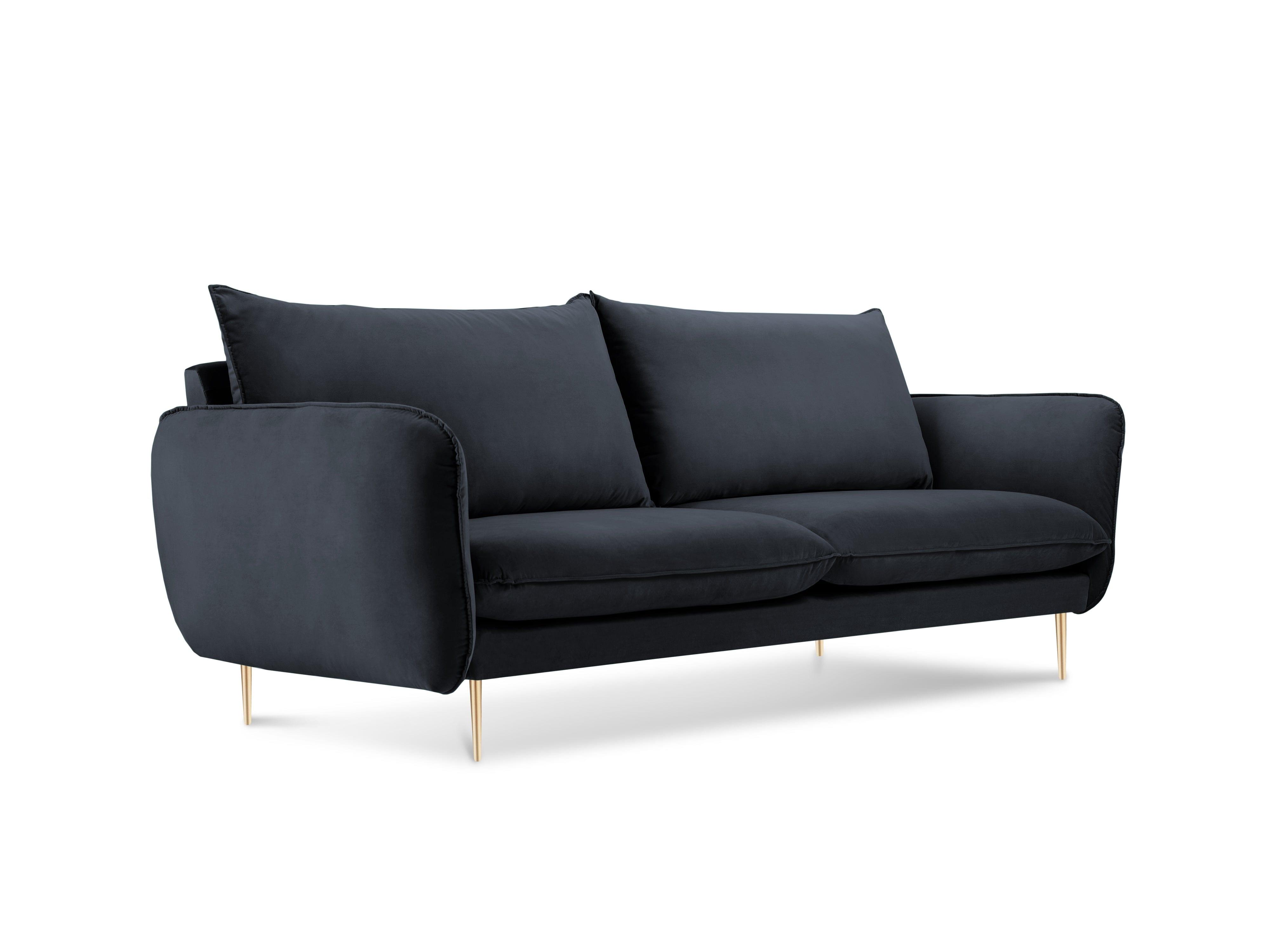 Sofa aksamitna 2-osobowa VIENNA granatowy ze złotą podstawą Cosmopolitan Design    Eye on Design