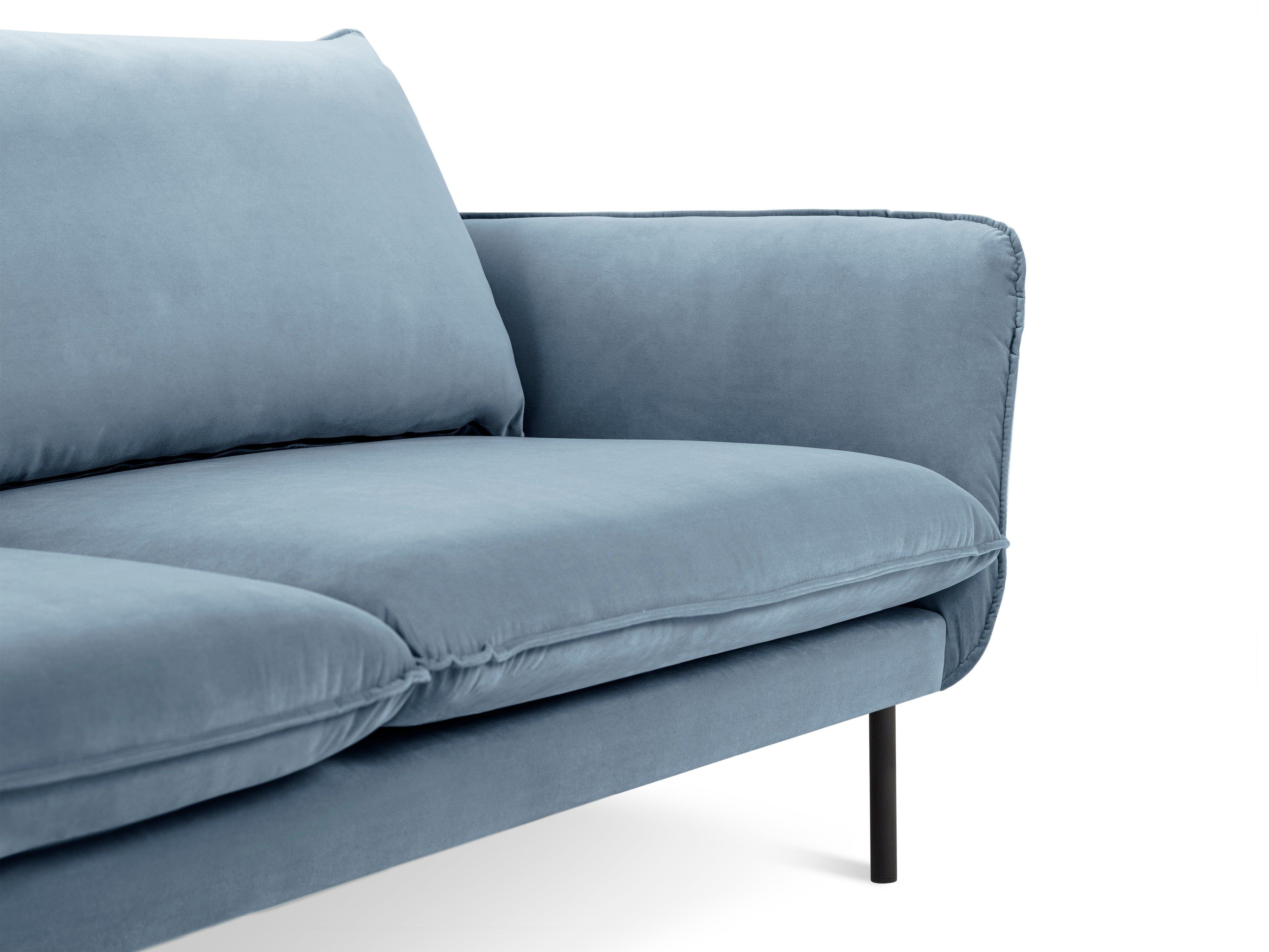 Sofa aksamitna 2-osobowa VIENNA jasnoniebieski z czarną podstawą Cosmopolitan Design    Eye on Design