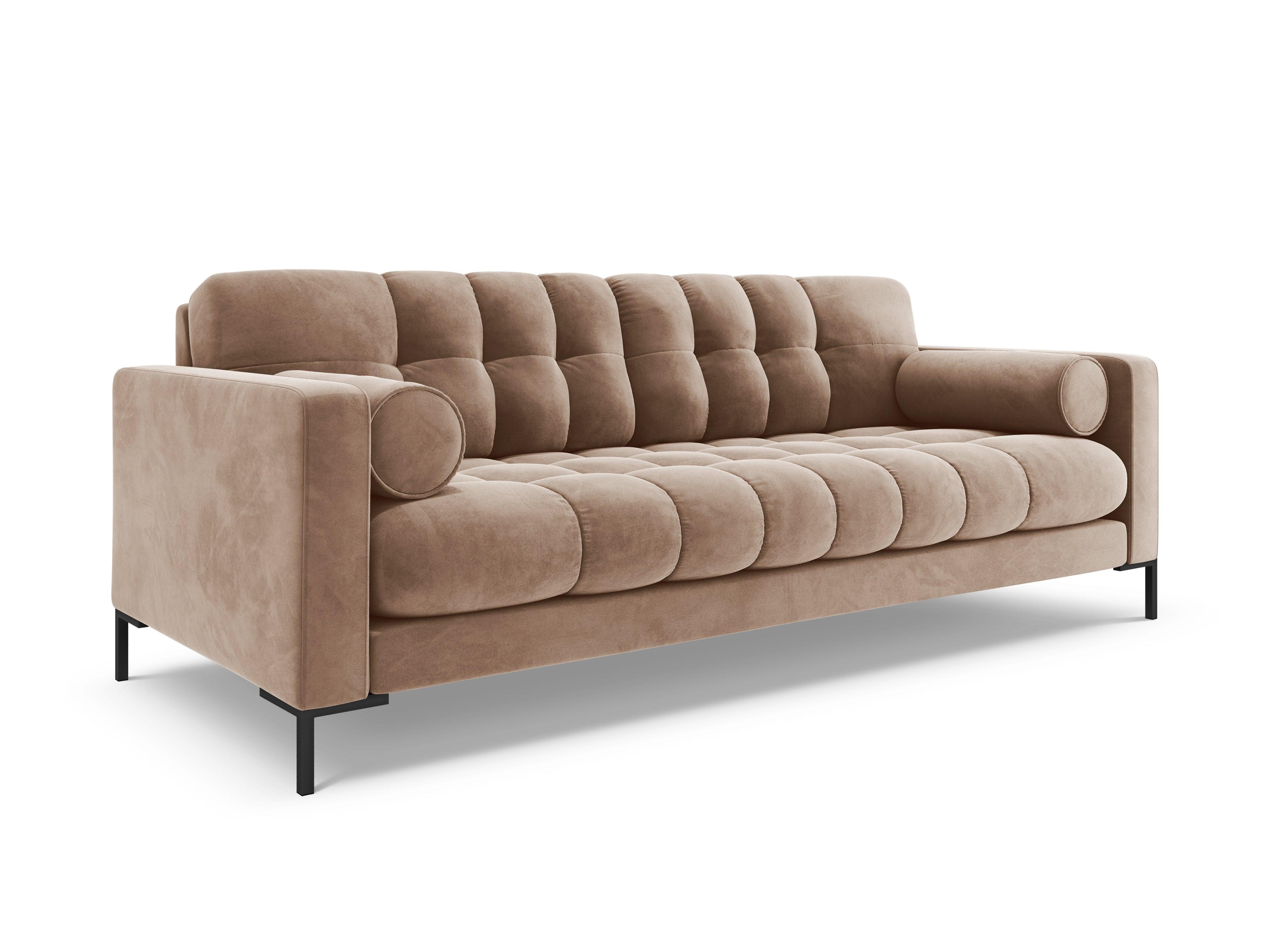 Sofa aksamitna 3-osobowa BALI beżowy z czarną podstawą Cosmopolitan Design    Eye on Design