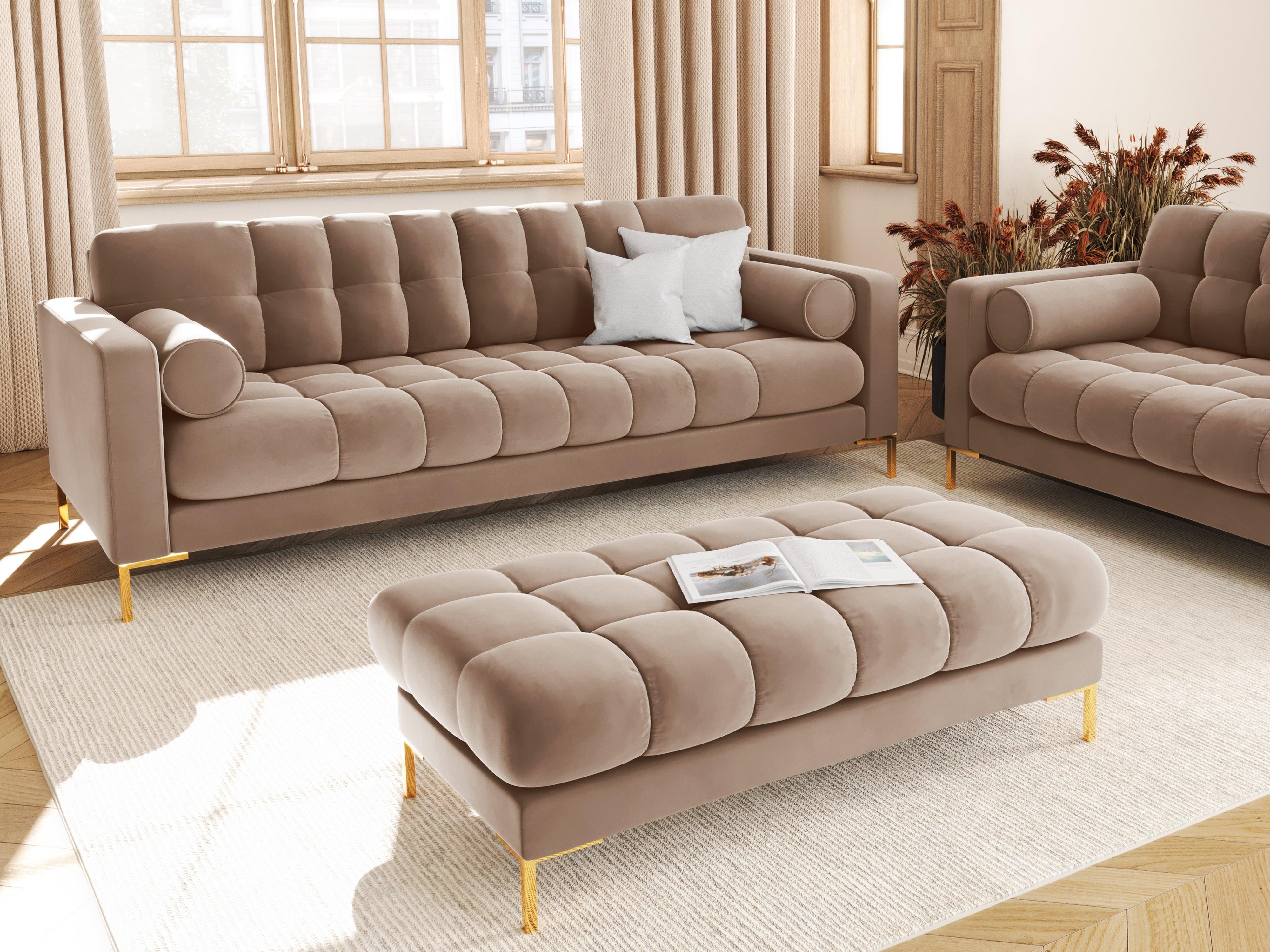 Sofa aksamitna 3-osobowa BALI beżowy ze złotą podstawą Cosmopolitan Design    Eye on Design
