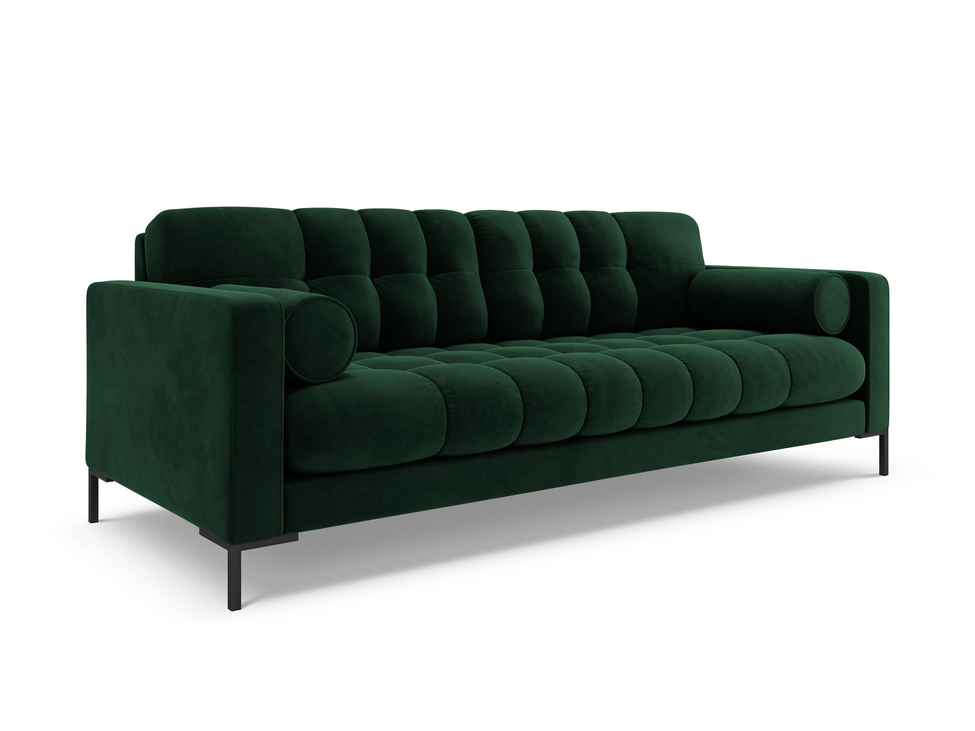 Sofa aksamitna 3-osobowa BALI butelkowa zieleń z czarną podstawą Cosmopolitan Design    Eye on Design