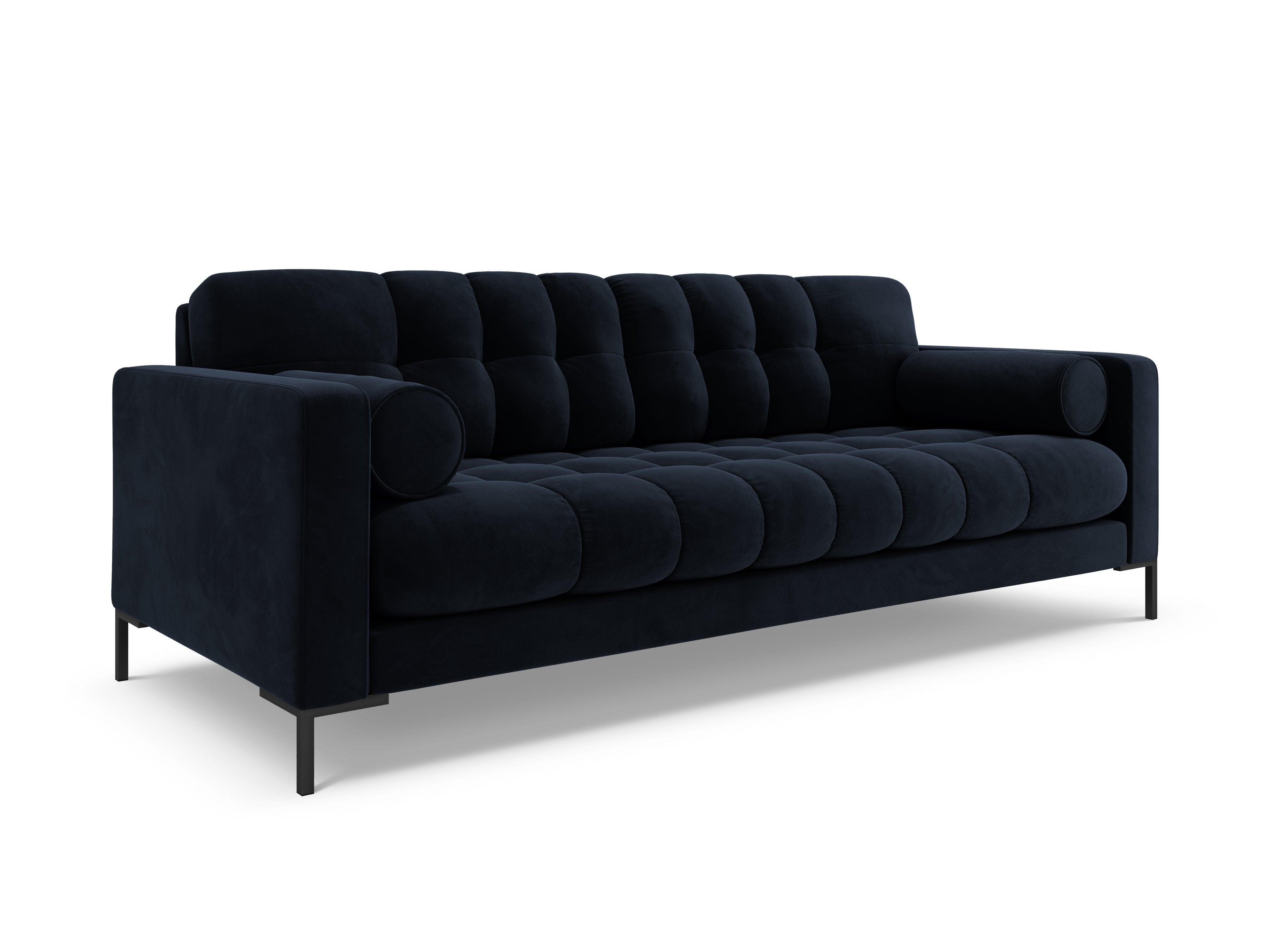 Sofa aksamitna 3-osobowa BALI ciemnoniebieski z czarną podstawą Cosmopolitan Design    Eye on Design