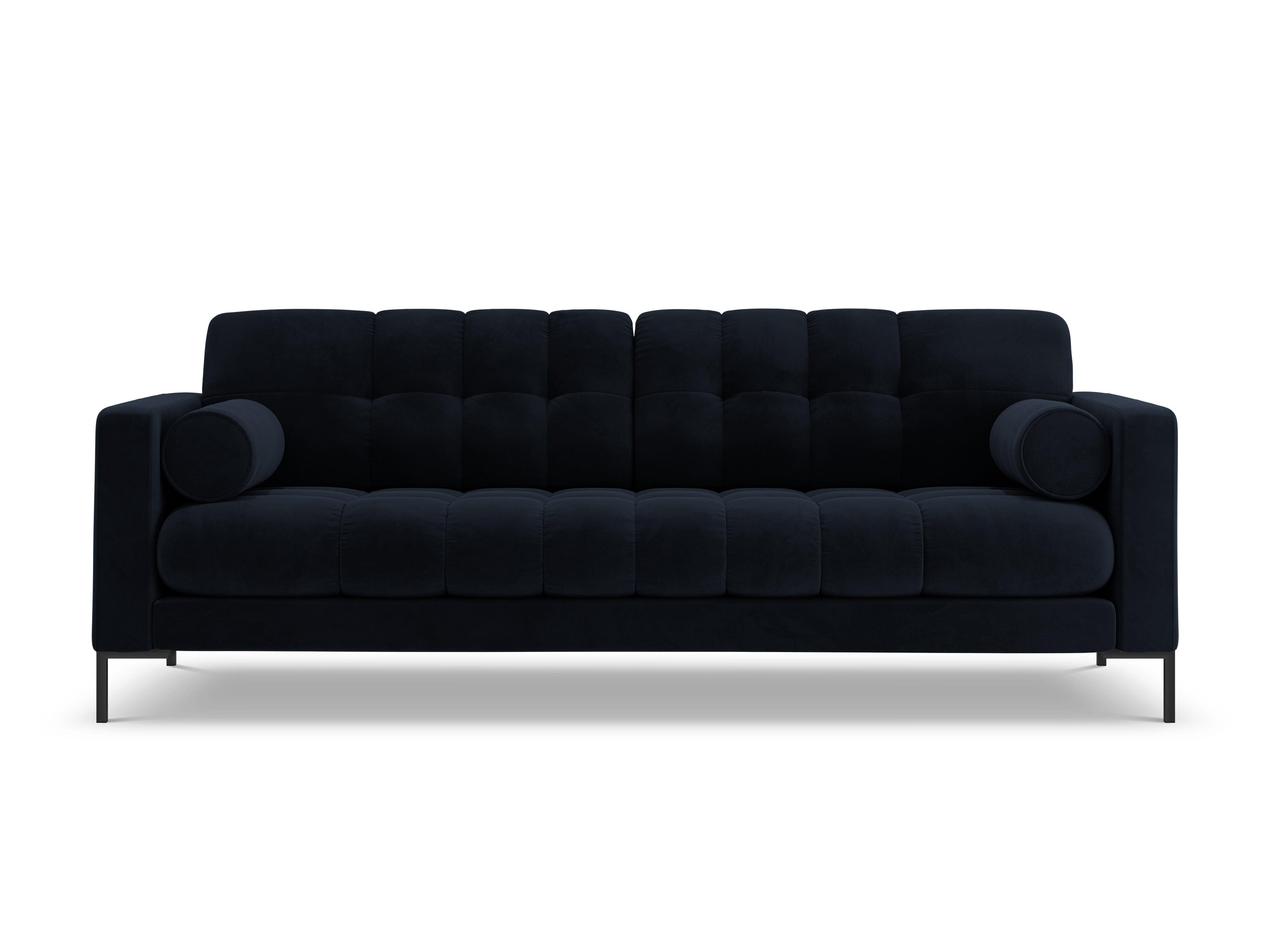 Sofa aksamitna 3-osobowa BALI ciemnoniebieski z czarną podstawą Cosmopolitan Design    Eye on Design