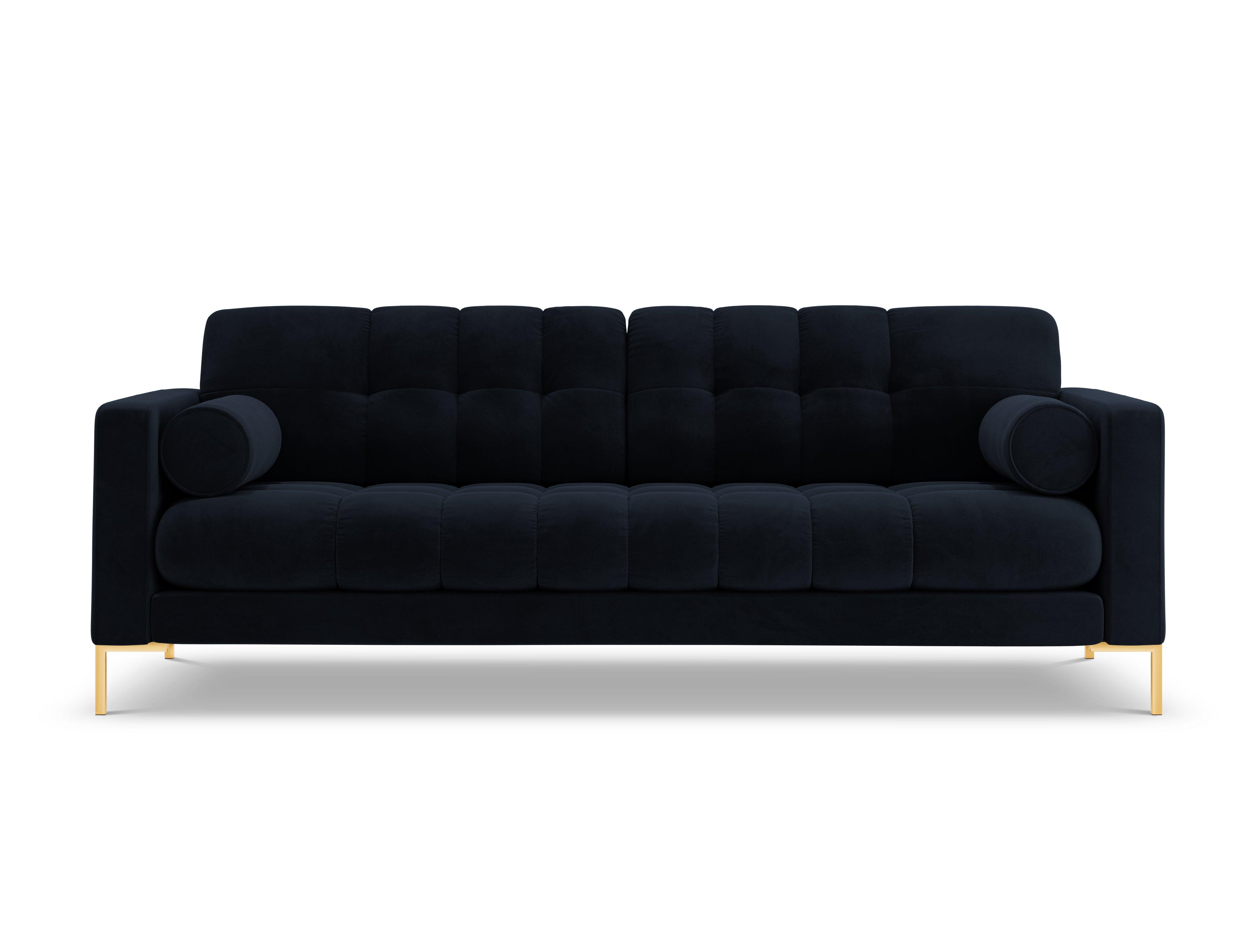 Sofa aksamitna 3-osobowa BALI ciemnoniebieski ze złotą podstawą Cosmopolitan Design    Eye on Design