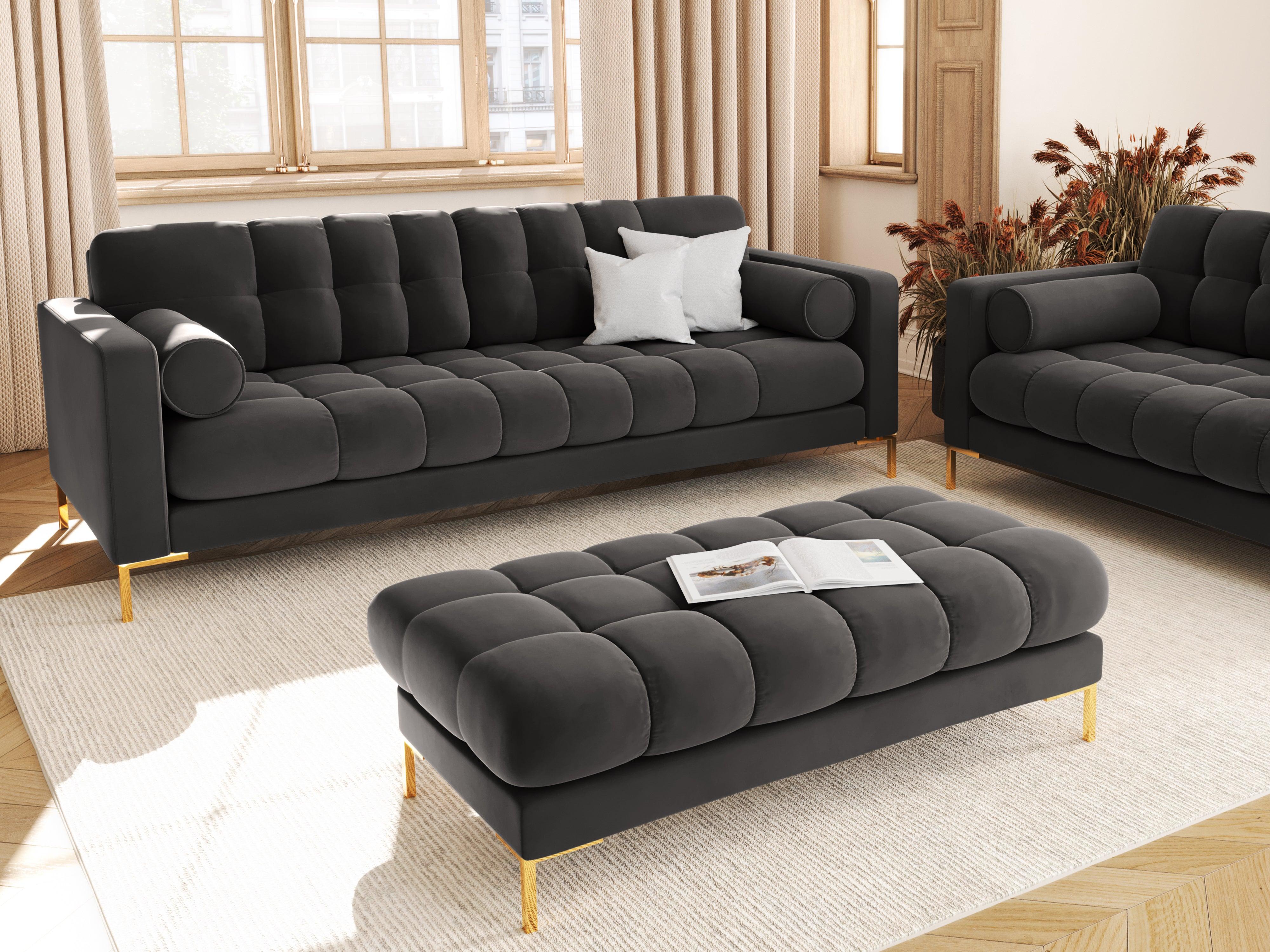 Sofa aksamitna 3-osobowa BALI ciemnoszary ze złotą podstawą Cosmopolitan Design    Eye on Design