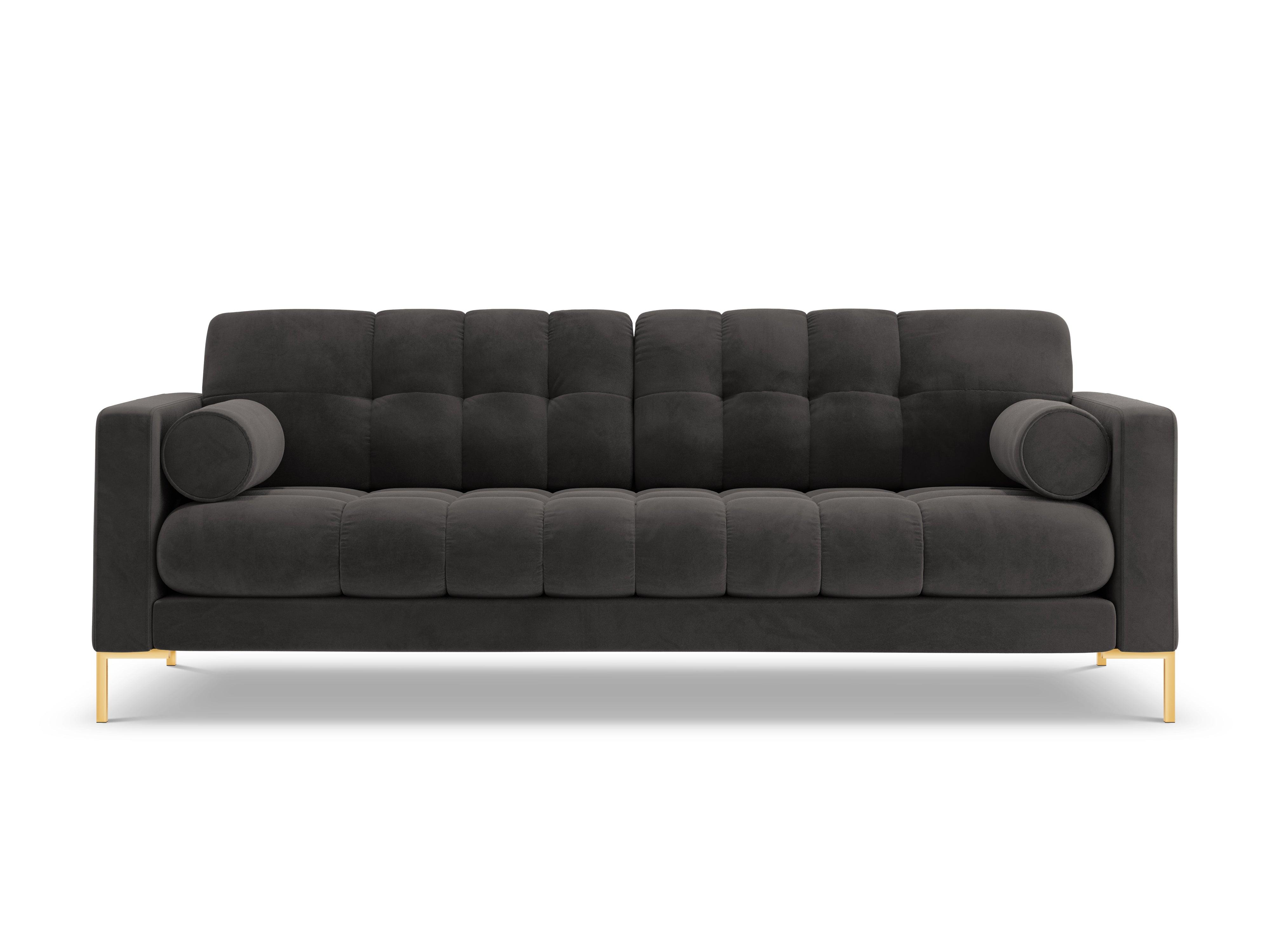 Sofa aksamitna 3-osobowa BALI ciemnoszary ze złotą podstawą Cosmopolitan Design    Eye on Design