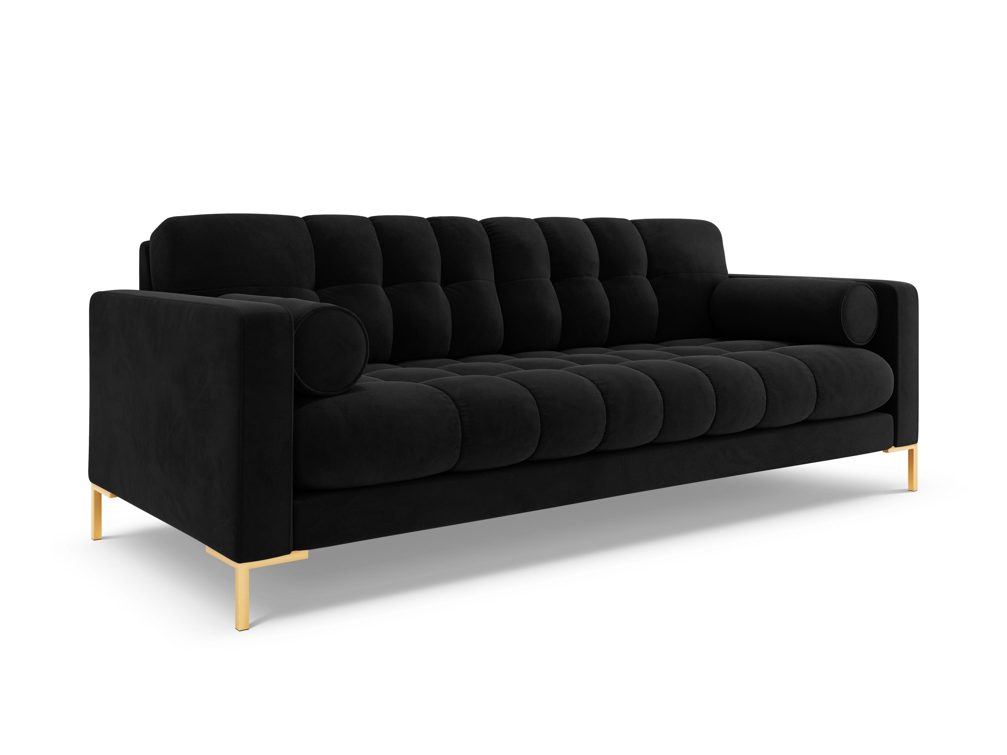 Sofa aksamitna 3-osobowa BALI czarny  ze złotą podstawą Cosmopolitan Design    Eye on Design