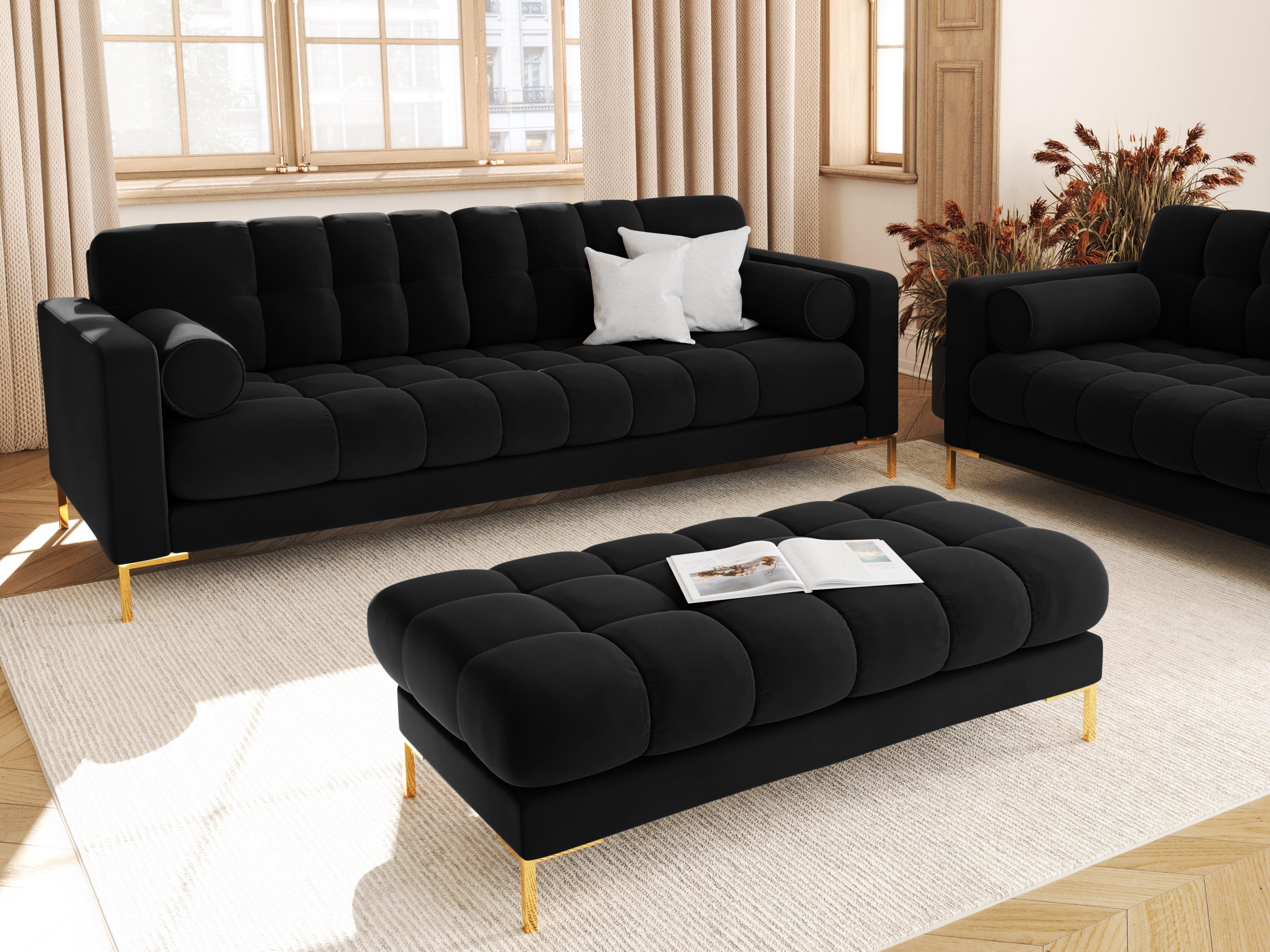 Sofa aksamitna 3-osobowa BALI czarny  ze złotą podstawą Cosmopolitan Design    Eye on Design