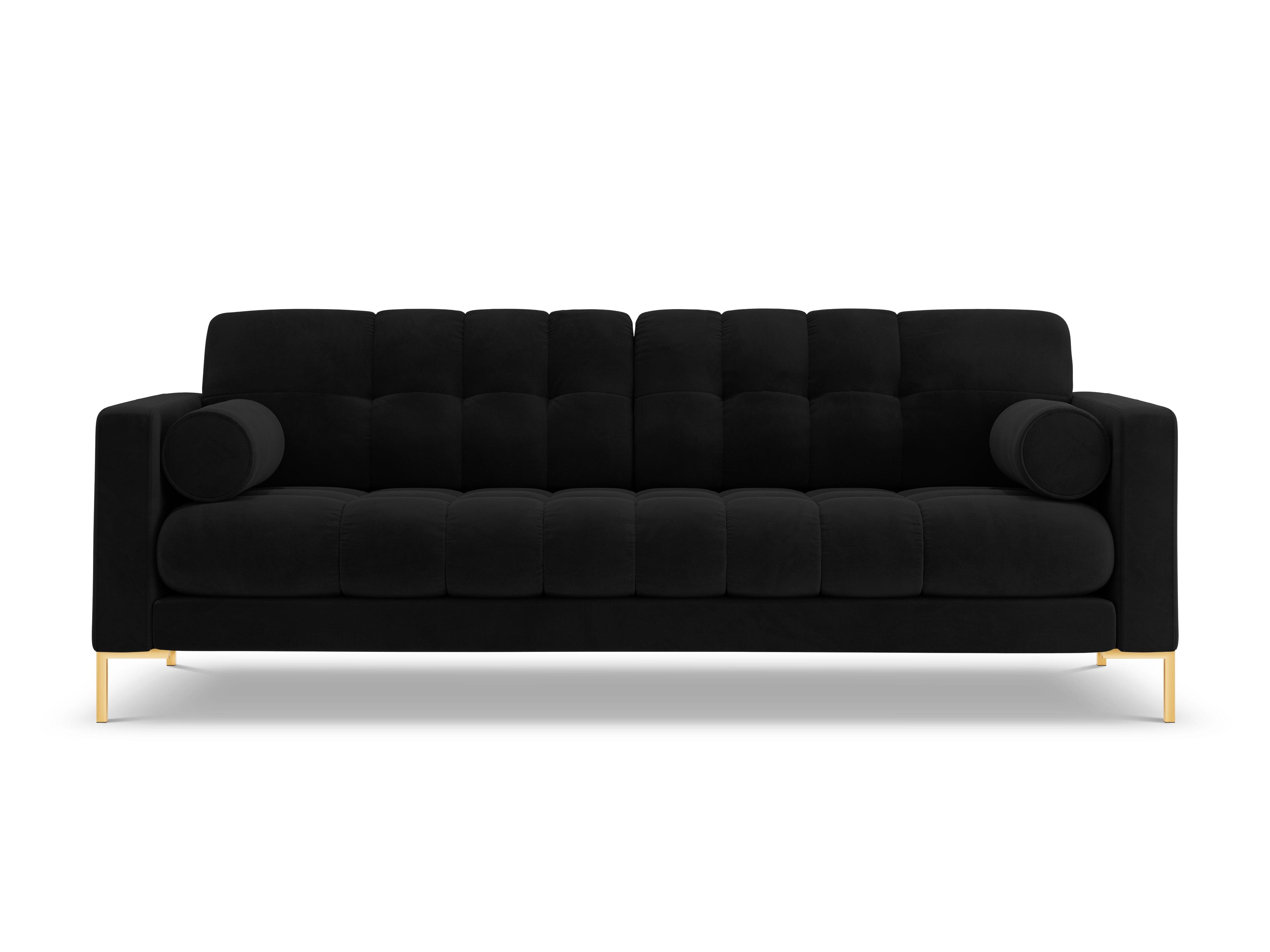 Sofa aksamitna 3-osobowa BALI czarny  ze złotą podstawą Cosmopolitan Design    Eye on Design