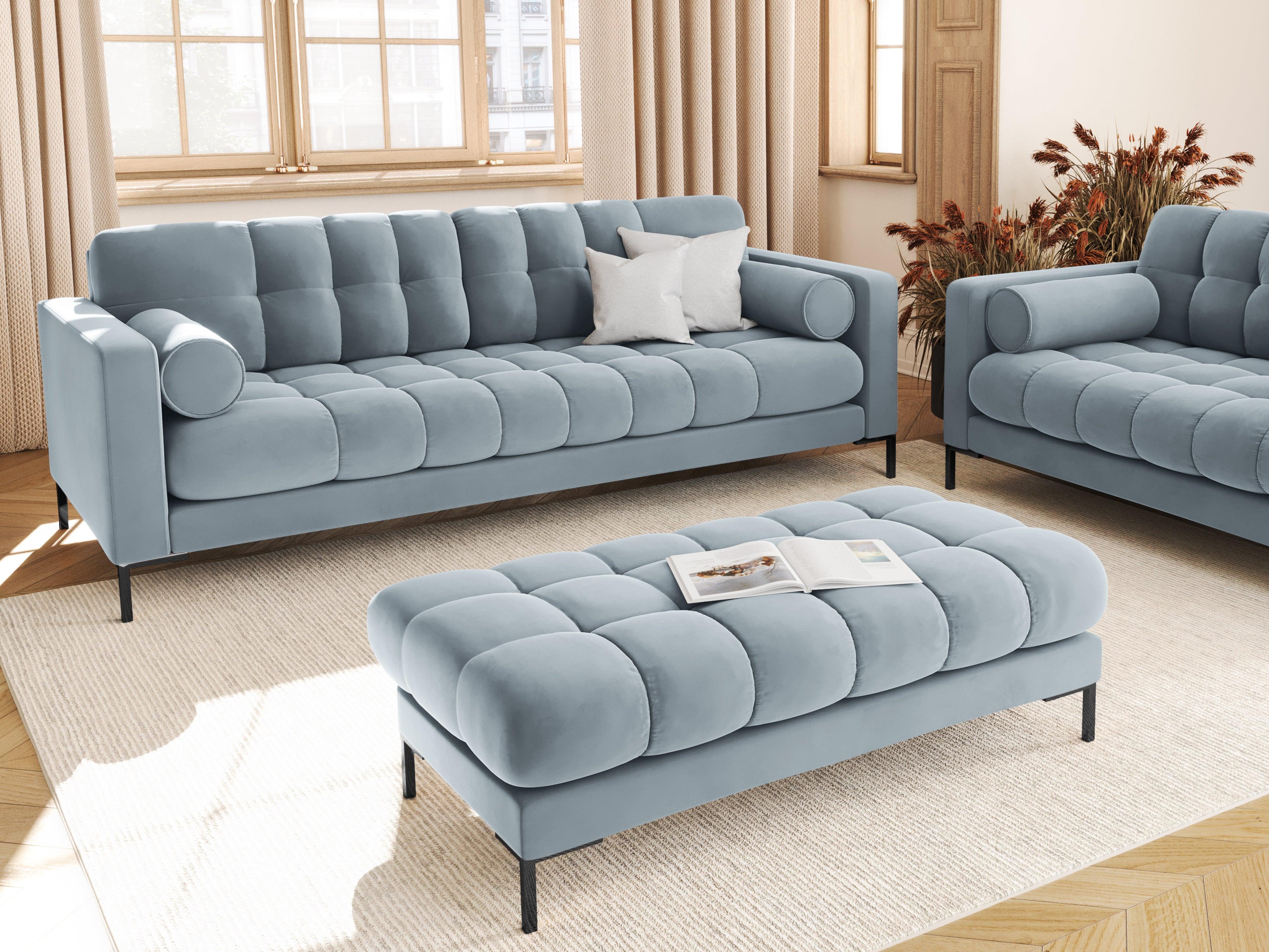 Sofa aksamitna 3-osobowa BALI jasnoniebieski z czarną podstawą Cosmopolitan Design    Eye on Design