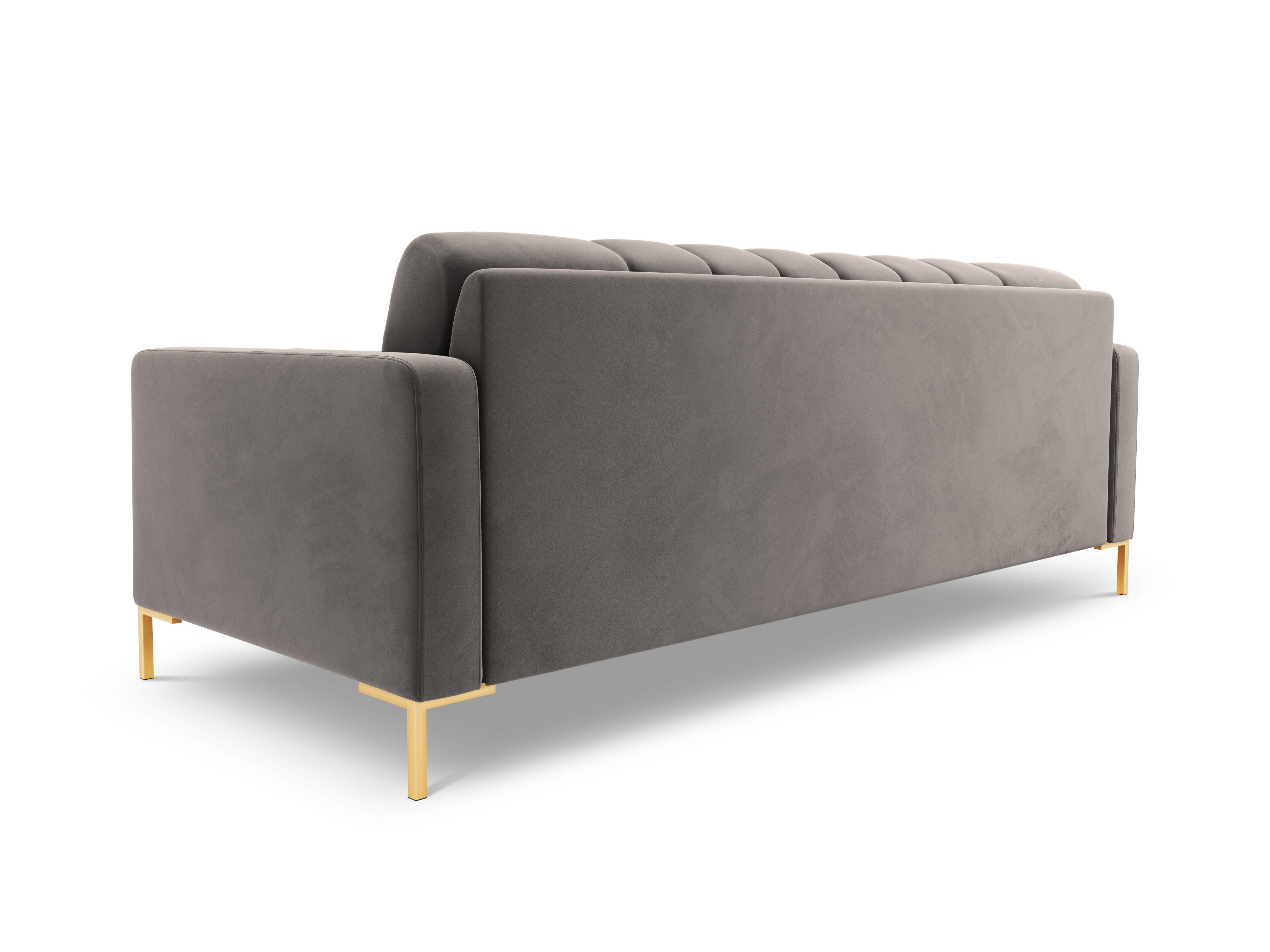 Sofa aksamitna 3-osobowa BALI jasnoszary ze złotą podstawą Cosmopolitan Design    Eye on Design