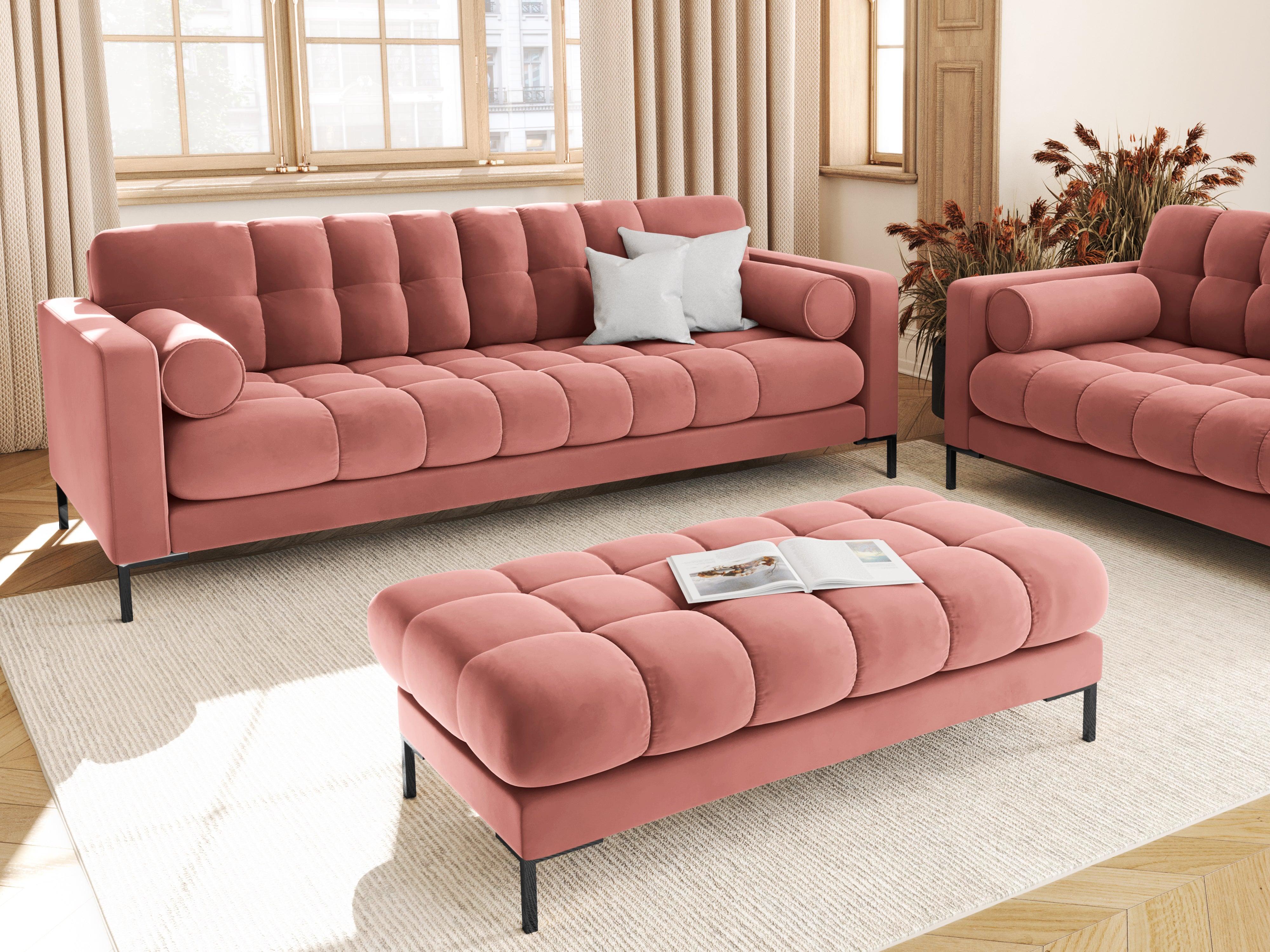 Sofa aksamitna 3-osobowa BALI różowy z czarną podstawą Cosmopolitan Design    Eye on Design