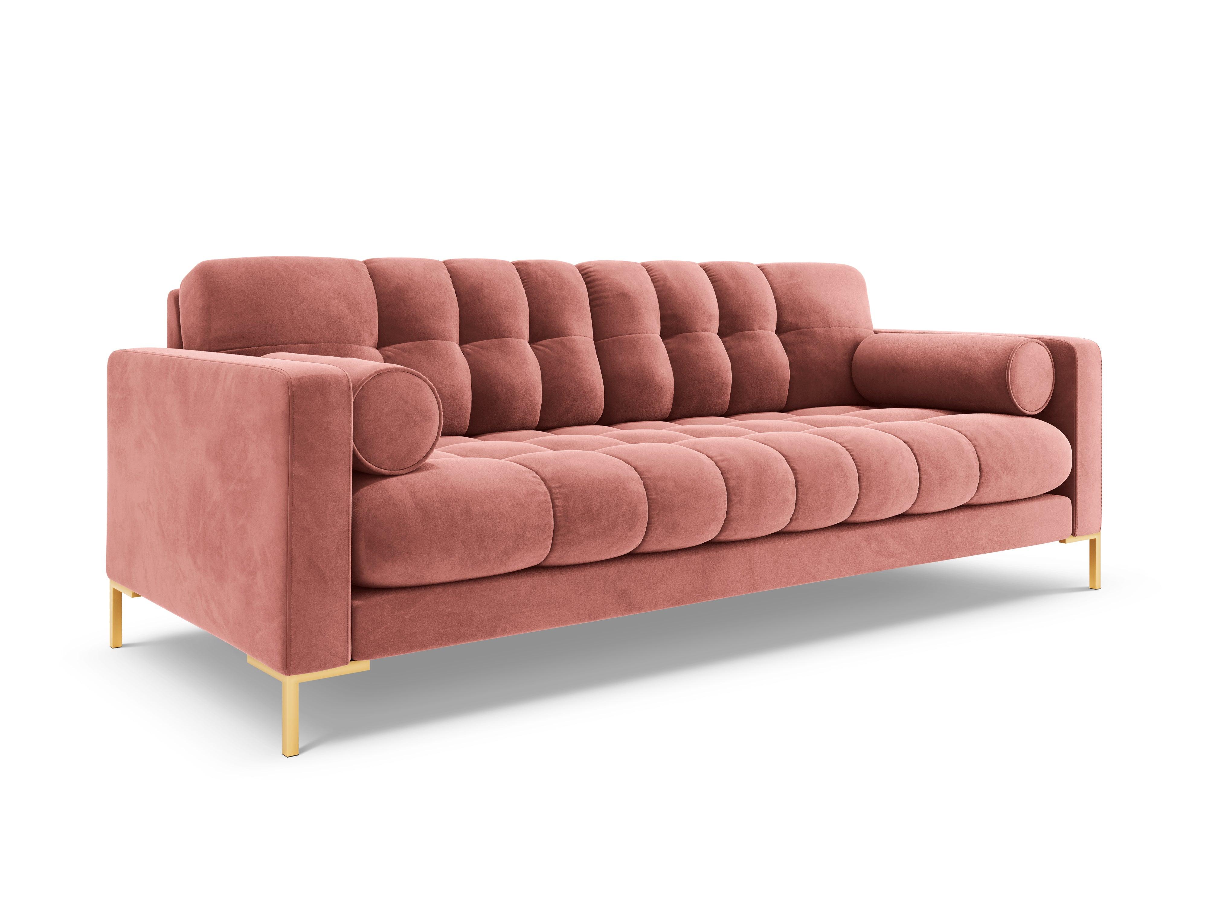 Sofa aksamitna 3-osobowa BALI różowy ze złotą podstawą Cosmopolitan Design    Eye on Design