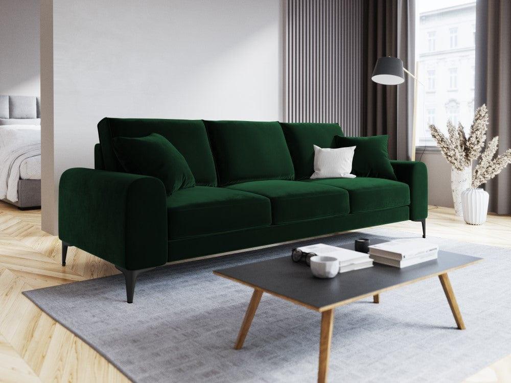 Sofa aksamitna 3-osobowa MADARA butelkowa zieleń z czarną podstawą Mazzini Sofas    Eye on Design