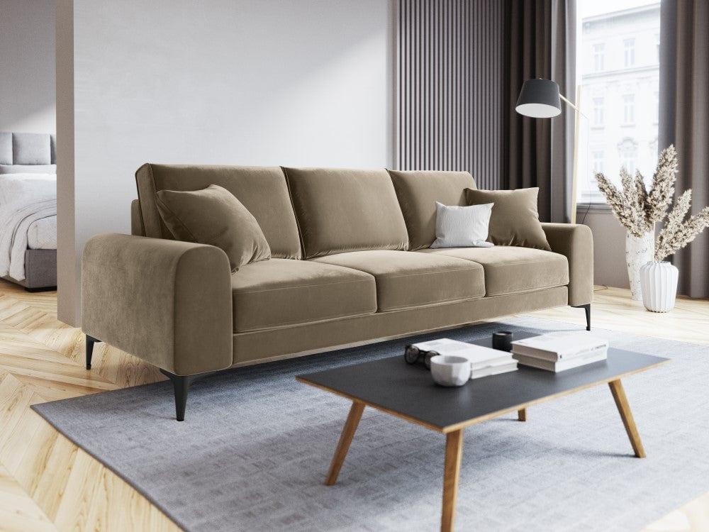 Sofa aksamitna 3-osobowa MADARA cappuccino z czarną podstawą Mazzini Sofas    Eye on Design